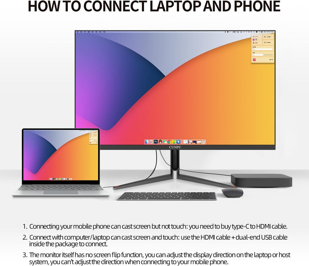 CUNPU 24 Inch Touchscreen Monitor, 10 Point Touch, FHD 1080P 75Hz IPS Screen, 100% SRGB, VESA Wall Mountable, Tilt Adjustment, VGA HDMI USB for PC, Laptop Business & Work Station, Warehouse