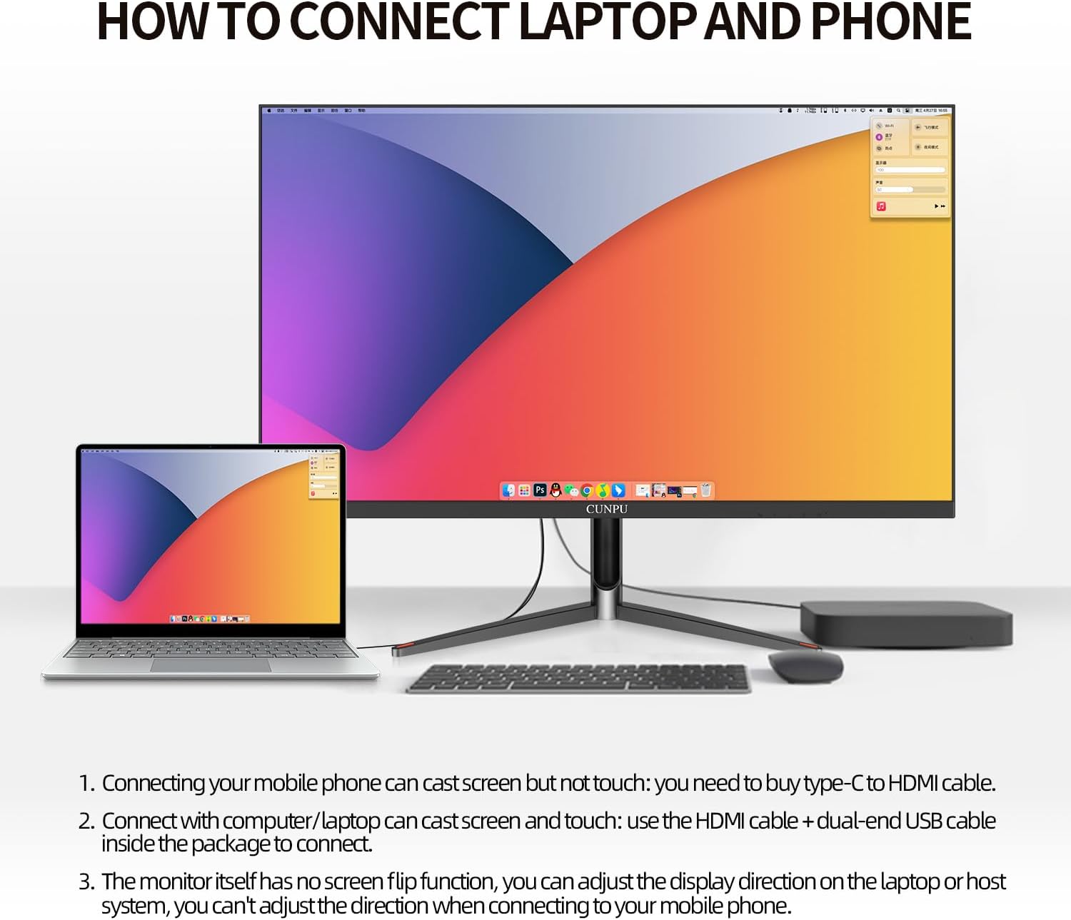 CUNPU 24 Inch Touchscreen Monitor, 10 Point Touch, FHD 1080P 75Hz IPS Screen, 100% SRGB, VESA Wall Mountable, Tilt Adjustment, VGA HDMI USB for PC, Laptop Business & Work Station, Warehouse