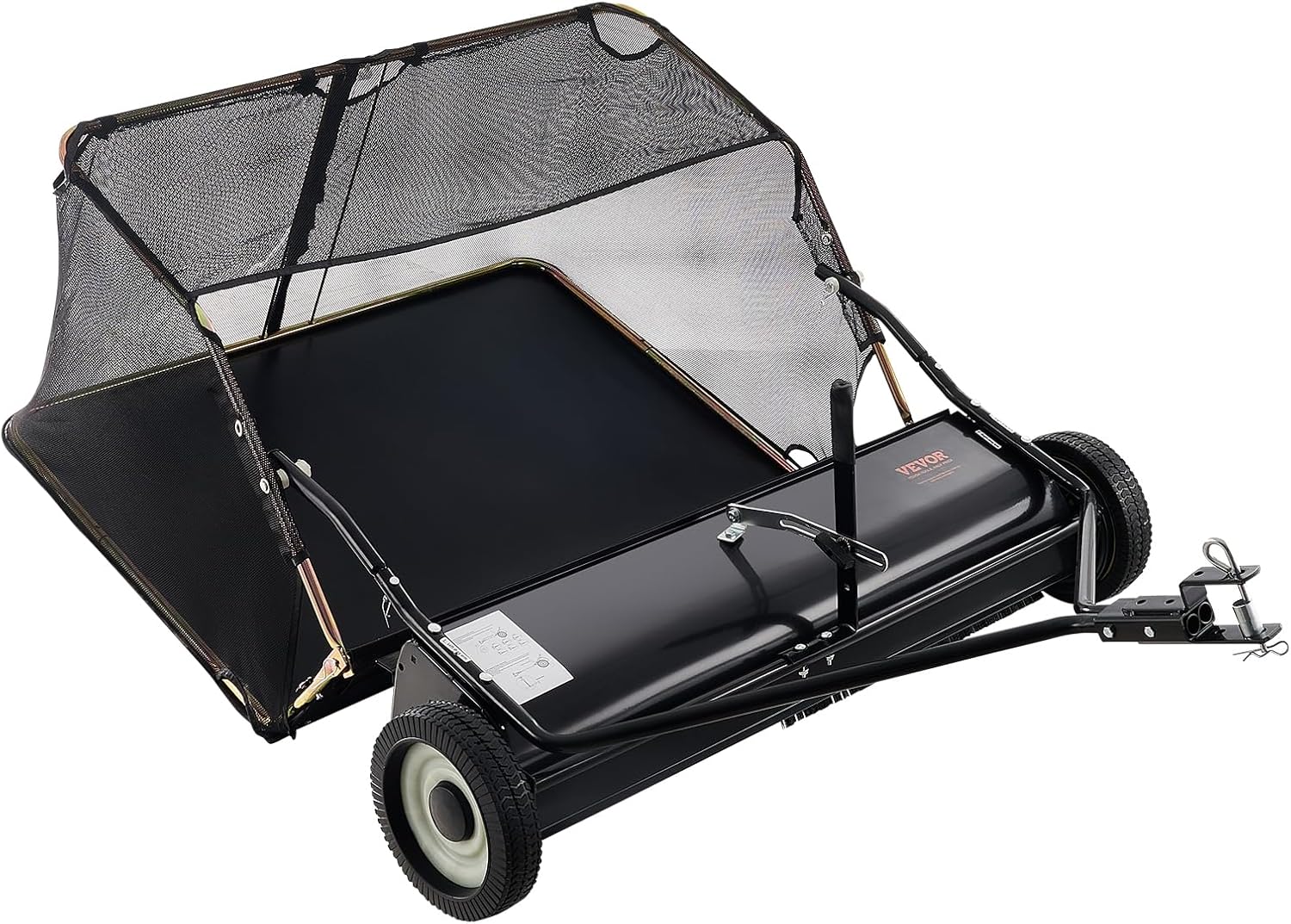 VEVOR 42 Inch Lawn Sweeper Tow Behind, 12 cu.ft. Large Pull Behind Grass Sweeper, Heavy Duty Leaf & Grass Collector with Dumping Rope Design, Adjustable Sweeping Height for Picking Up Debris & Grass
