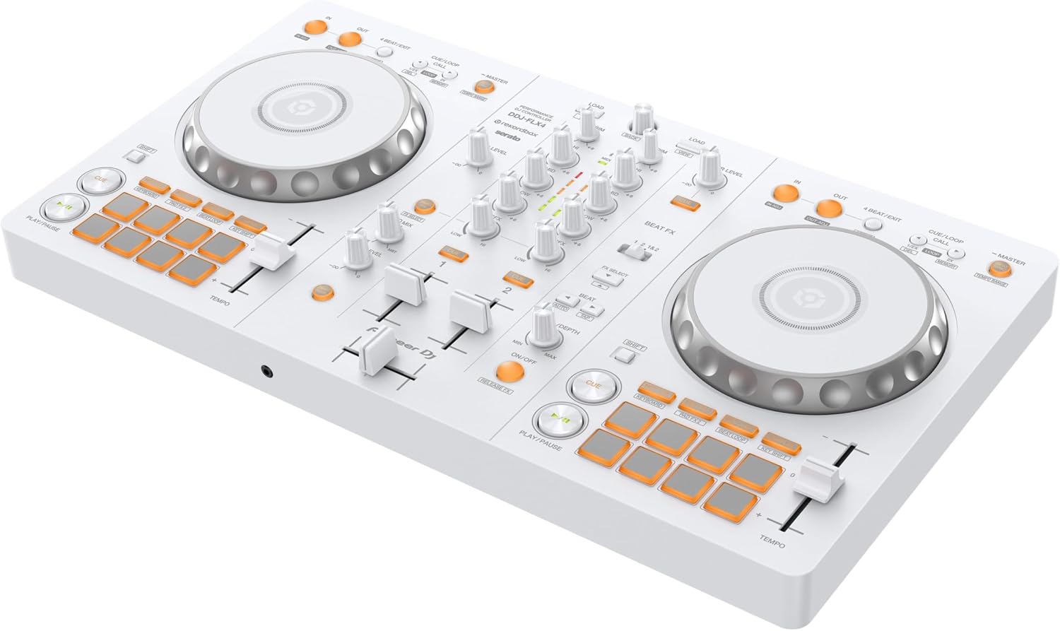 Pioneer DJ DDJ-FLX4 2-deck rekordbox and Serato DJ Controller - White, Limited Edition