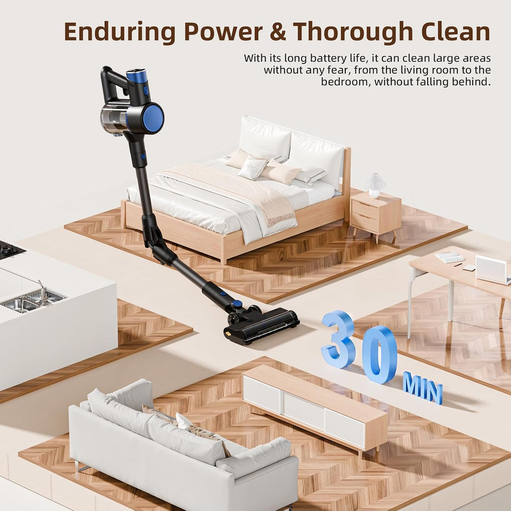 COWSAR Cordless Stick Vacuum Cleaner, Bagless Lightweight Stick Vacuum for Carpet and Floor, 8-in-1 Rechargeable Wireless Powerful Suction Vacuum Cleaner for Home, Blue