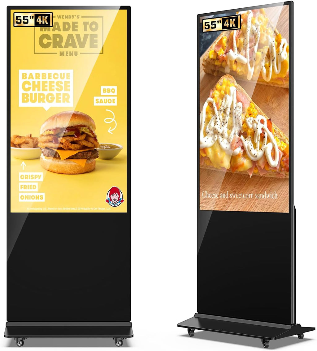 32/43/55/65 Inch Digital Signage Display, LCD Screen Advertising Display Kiosk Interactive Totem Floor Standing Auto AD Player with USB/HDMI/WiFi Android OS (55'' Non-Touch)