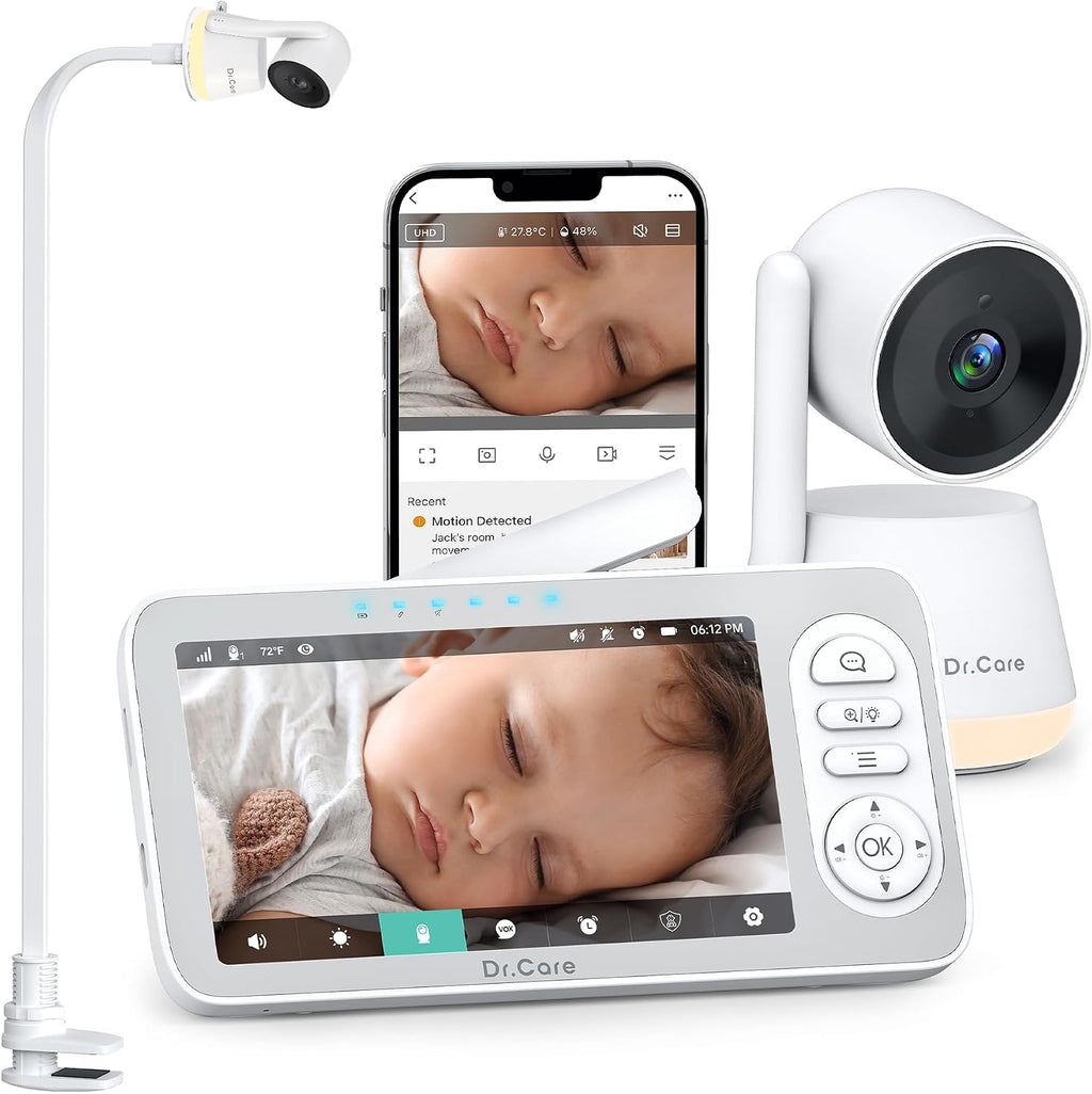 Dr.Care LumiView Plus Smart WiFi Baby Monitor with Clip Mount - 5.5' 1080P Split Screen & 2K Camera, Privacy Mode, Cry & Motion Alerts, 5000mAh Removable Battery, RGB Night Light, HD Night Vision