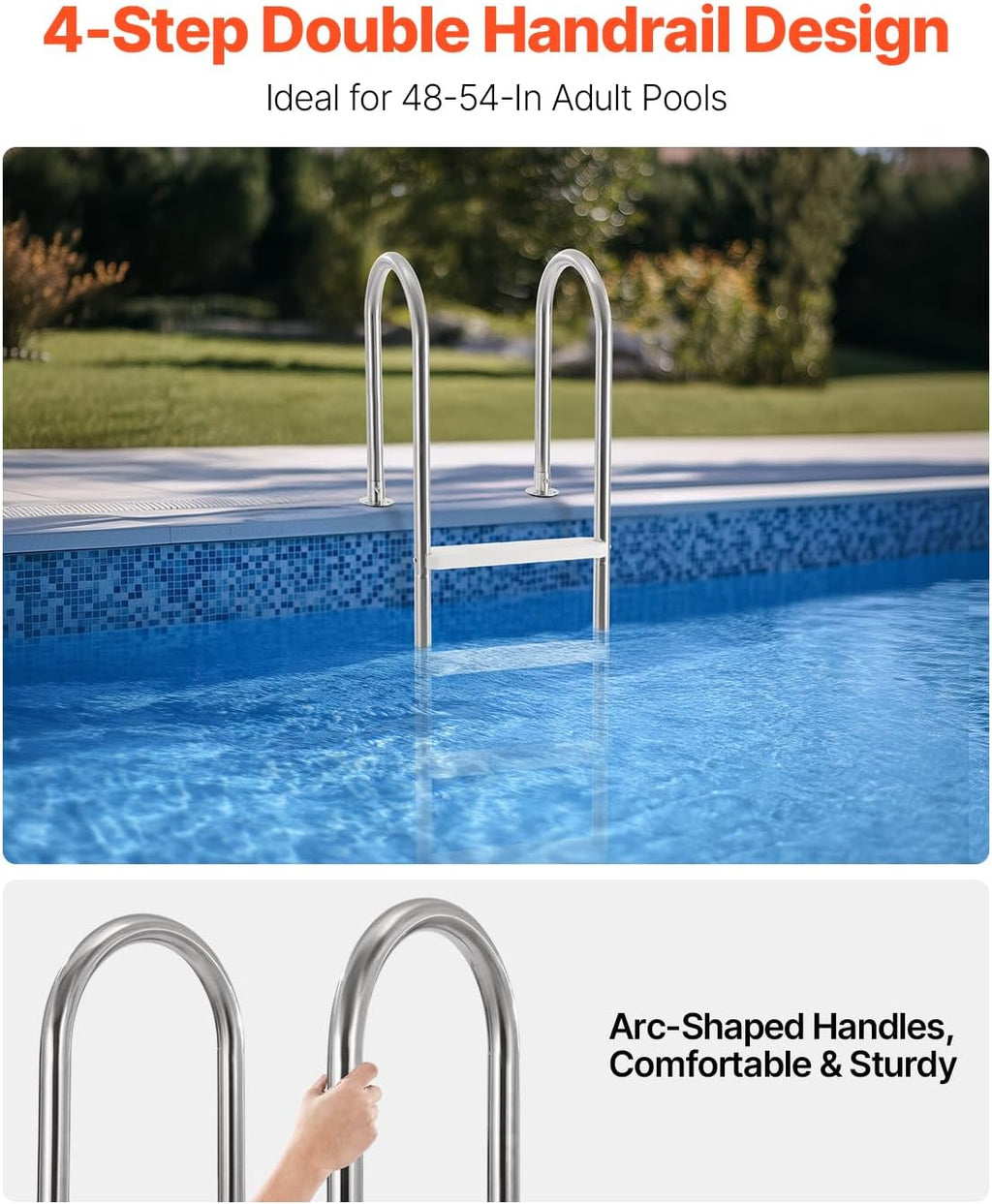 VEVOR Swimming Pool Ladder, 4-Step Double Handrails Stairs with Non-Slip Heavy Duty Steps, Stainless Steel Load Capacity 265 lbs, for 54 in Inground Pools with Mounted Deck Board Indoor & Outdoor