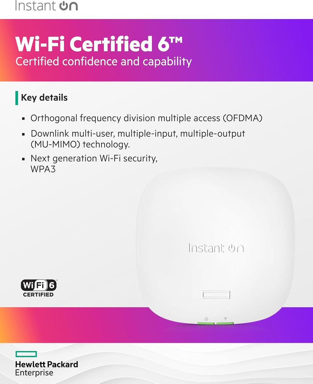 HPE Networking Instant On Access Point AP22 2x2 WiFi 6 Indoor Wireless Access Point | Long Range, Secure, Smart Mesh Support | Power Source Not Included | US Model (R4W01A)