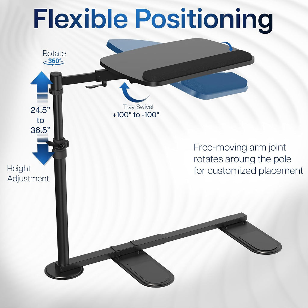VIVO 20 inch Over Couch Swivel Table, Laptop Desk for Remote Work, Portable Recliner Workstation with Height Adjustable Swing Arm, Black, DESK-ST02C