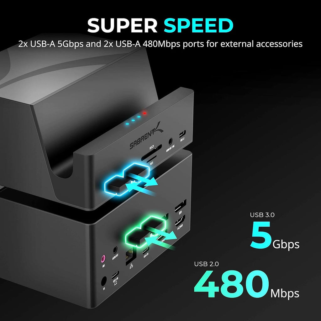 SABRENT USB C Docking Station, Dual 4K@60Hz DisplayLink Dock, 85W Charging, 10Gbps USB-C & USB-A, Gigabit Ethernet, SD/microSD, Audio, Compatible with Windows, Mac, ChromeOS & More (DS-UICA)