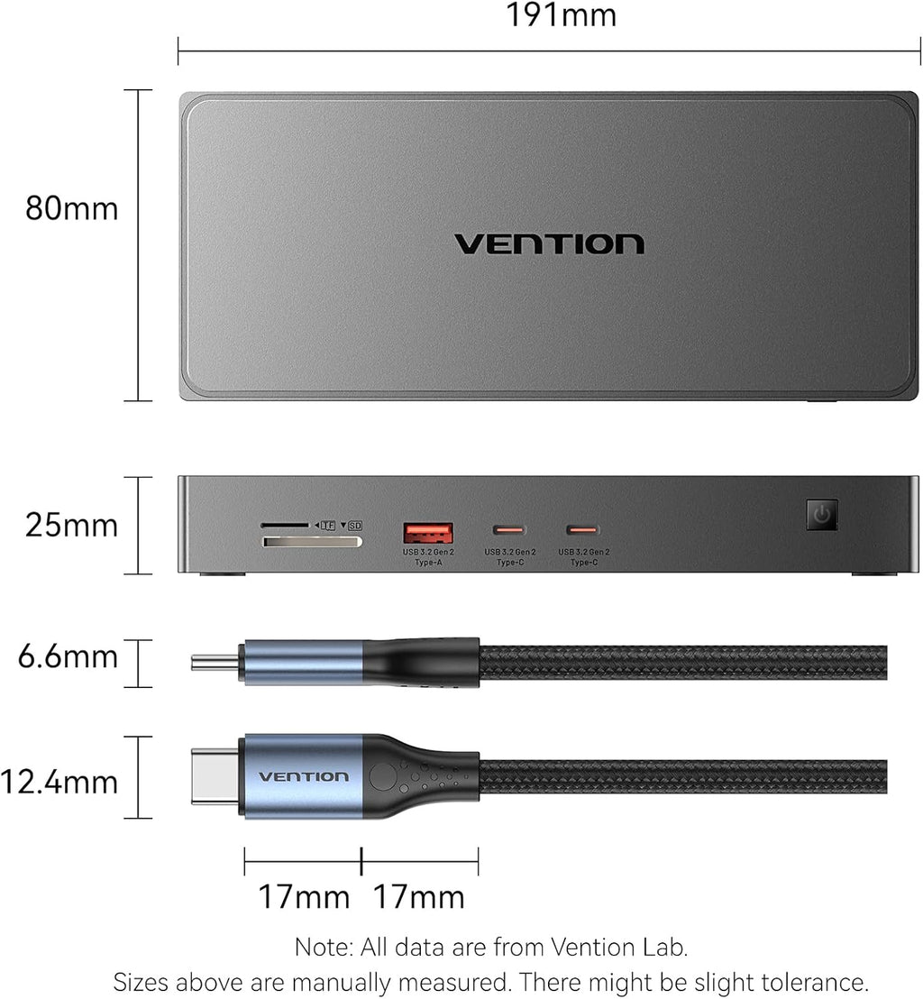 VENTION 11-in-1 DisplayLink Docking Station 3 Monitors with USB 3.2 A/C for MacBook/Dell/HP,USB C Laptop Docking Station Dual Monitor,4K@60Hz HDMI,DP,PD 100W, RJ45,SD/TF with USB-C Cable