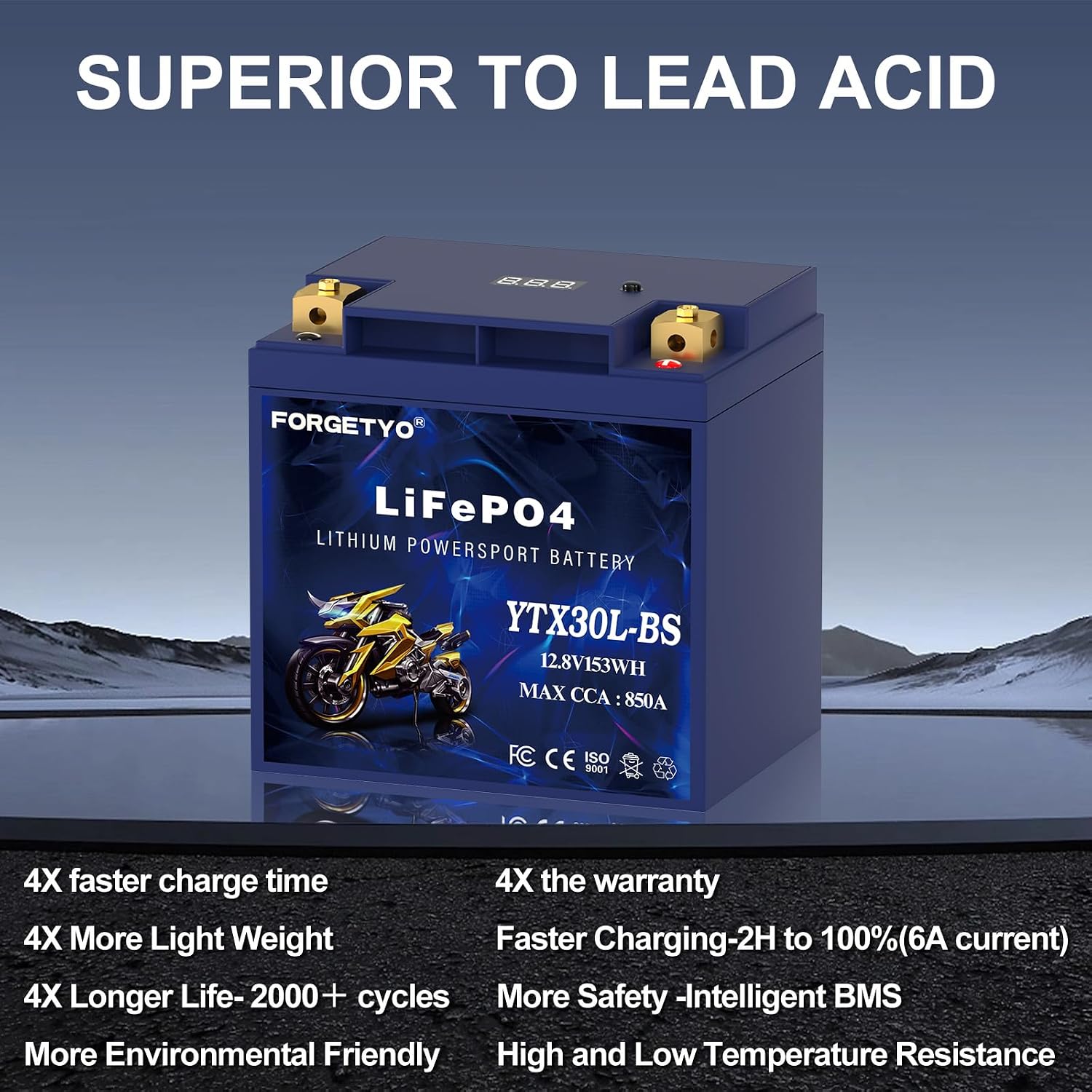 Lithium YTX30L-BS, 850A LiFePO4 Motorcycle Battery, 12V 12AH ATV, UTV, Jet Ski, 4 Wheeler, Snowmobile, Personal Watercraft, Seadoo, Polaris, Tractor,Generator and Riding Lawn Mower Battery