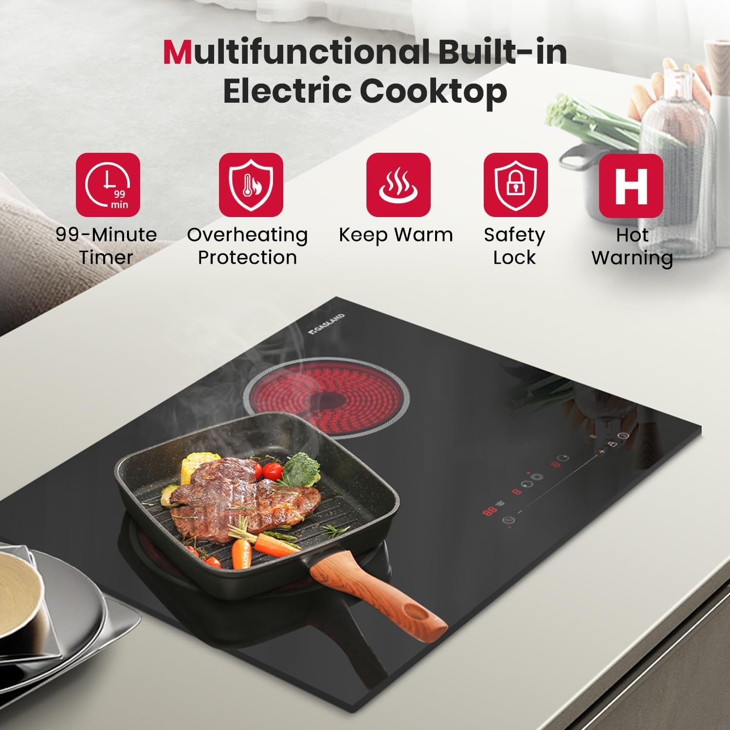 GASLAND Electric Cooktop 21 Inch, ETL Certificated 2 Burners, 3700W Built-in Radiant Stove Top With 16 Power Levels, 240V Ceramic Stovetop for Apartment, Slide Touch Control