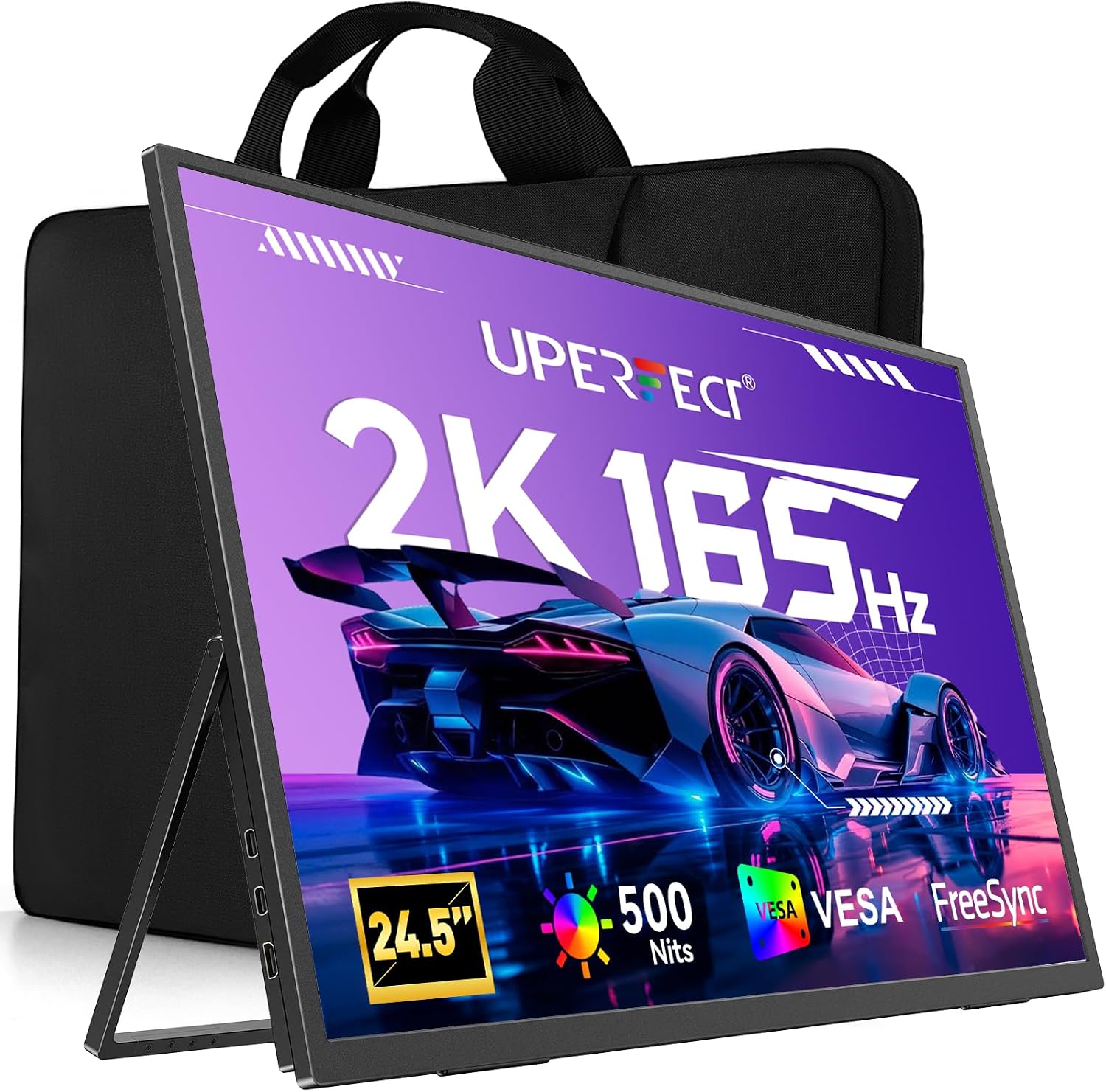 UPERFECT Portable Monitor, 24.5' 2K 165Hz 500Nits 0.1ms FreeSync HDR IPS Gaming Monitor with Stand VESA USB-C Mini HDMI, Large Second Screen for Laptop, Computer, Phone, Mini PC, Game Consoles