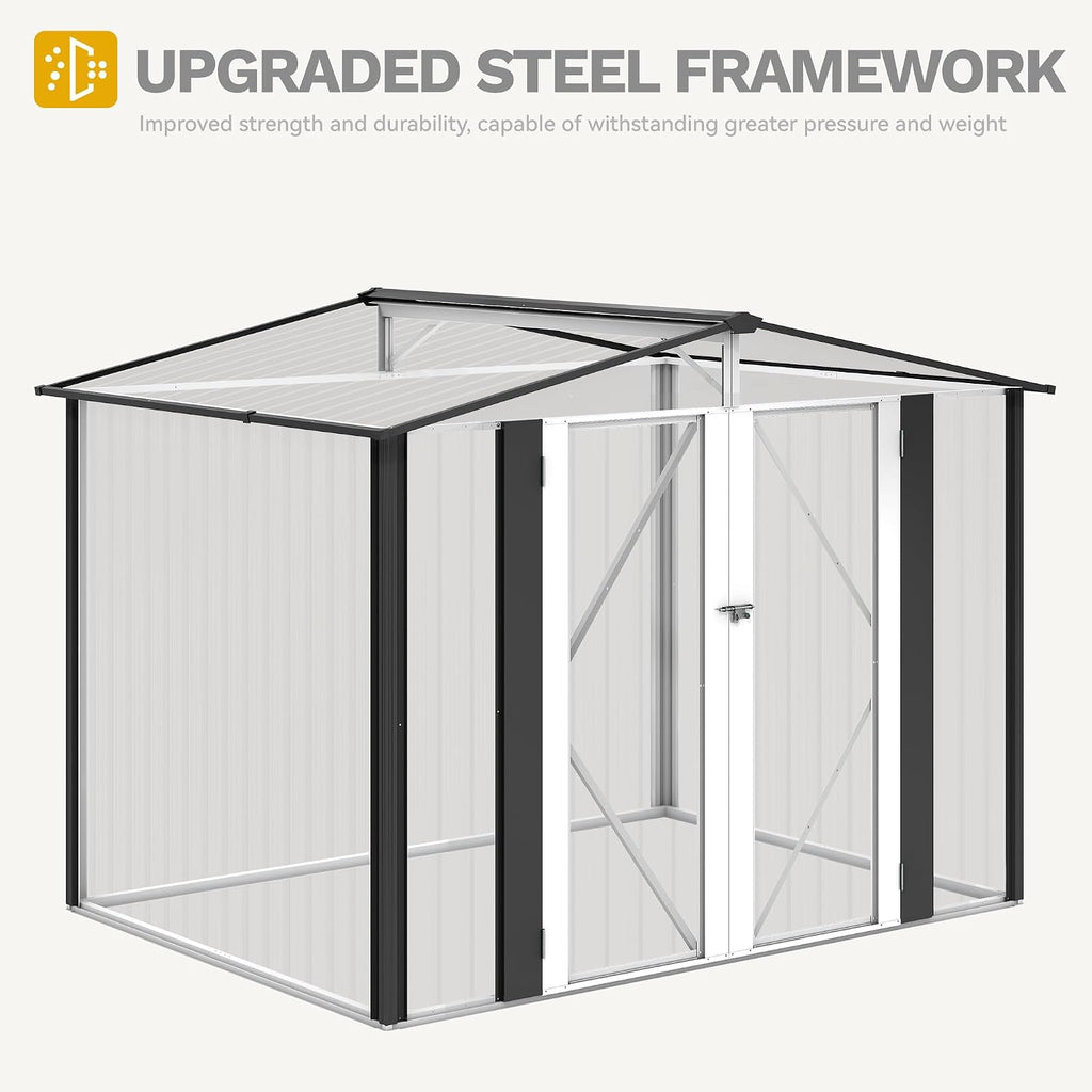 DWVO 7x5FT Outdoor Storage Shed, Roomy Steel Tool Shed with Secure Entrances & Air Circulation for Patio, Lawn, and Backyard, Ideal for Storing Garden Gear, Lawn Tools, and Bikes, Dark Gray