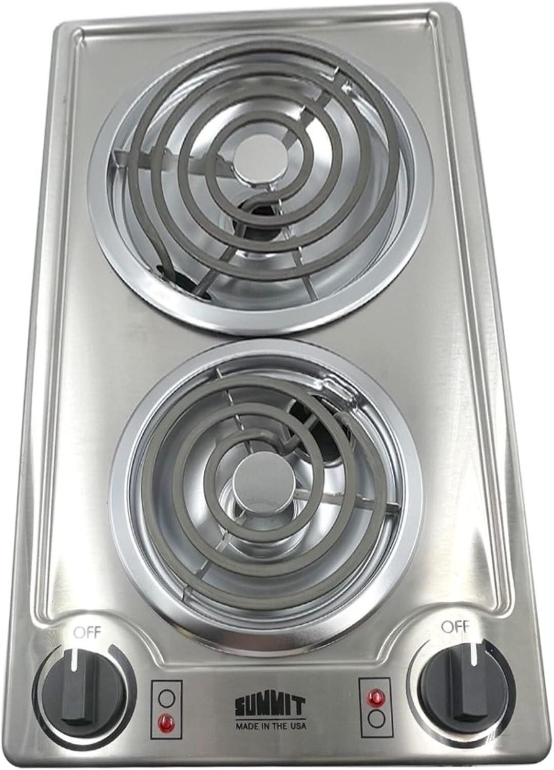 Summit 12' 2 Burner Electric Cooktop 230V Radiant Cooktop, Coil Elements, Made in the USA, Stainless Steel- CCE227SS