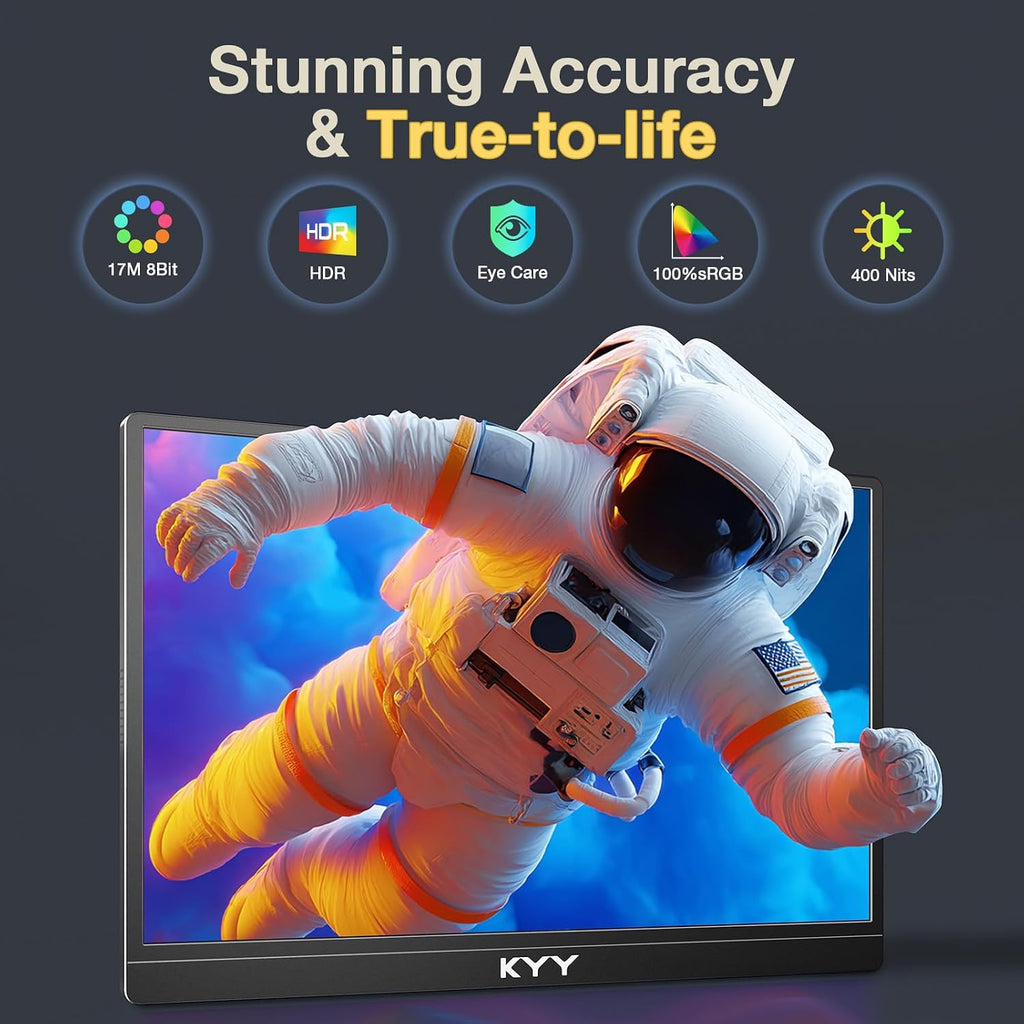 KYY 4K Portable Monitor – 15.6' UHD IPS Travel Display, Slim & Lightweight Design, HDMI & USB-C Inputs, Perfect for PS5, Xbox, Switch, Laptops, Phones, and On-the-Go Professionals, K5