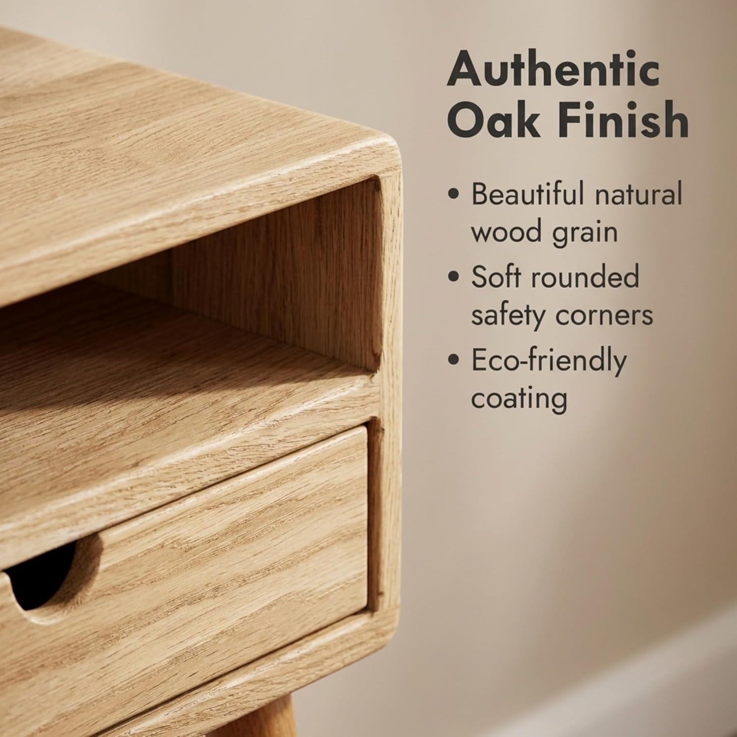 Ultimate Premium Products Mid Century Nightstand with Drawer Solid Oak Bedside Table with Shelf Nightstand Organizer Unique Style Handmade Bedroom Furniture - Oak
