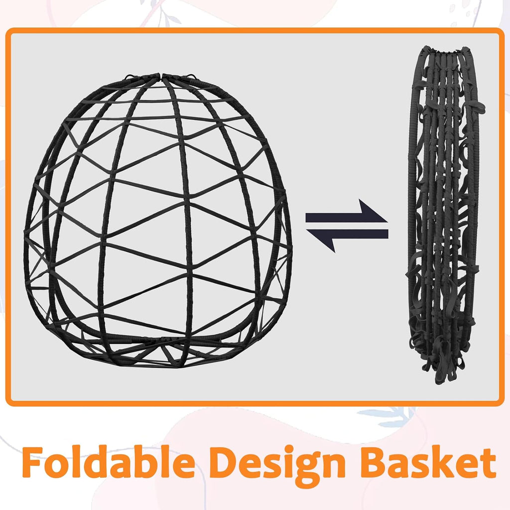 Outdoor Egg Chair with Sturdy Tripod Hammock Leg Rest and Hanging Lounge Chair Swinging Rattan Wicker Swing for Cozy Bedroom Balcony Garden Patio Porch Indoor Use (Black and Grey)