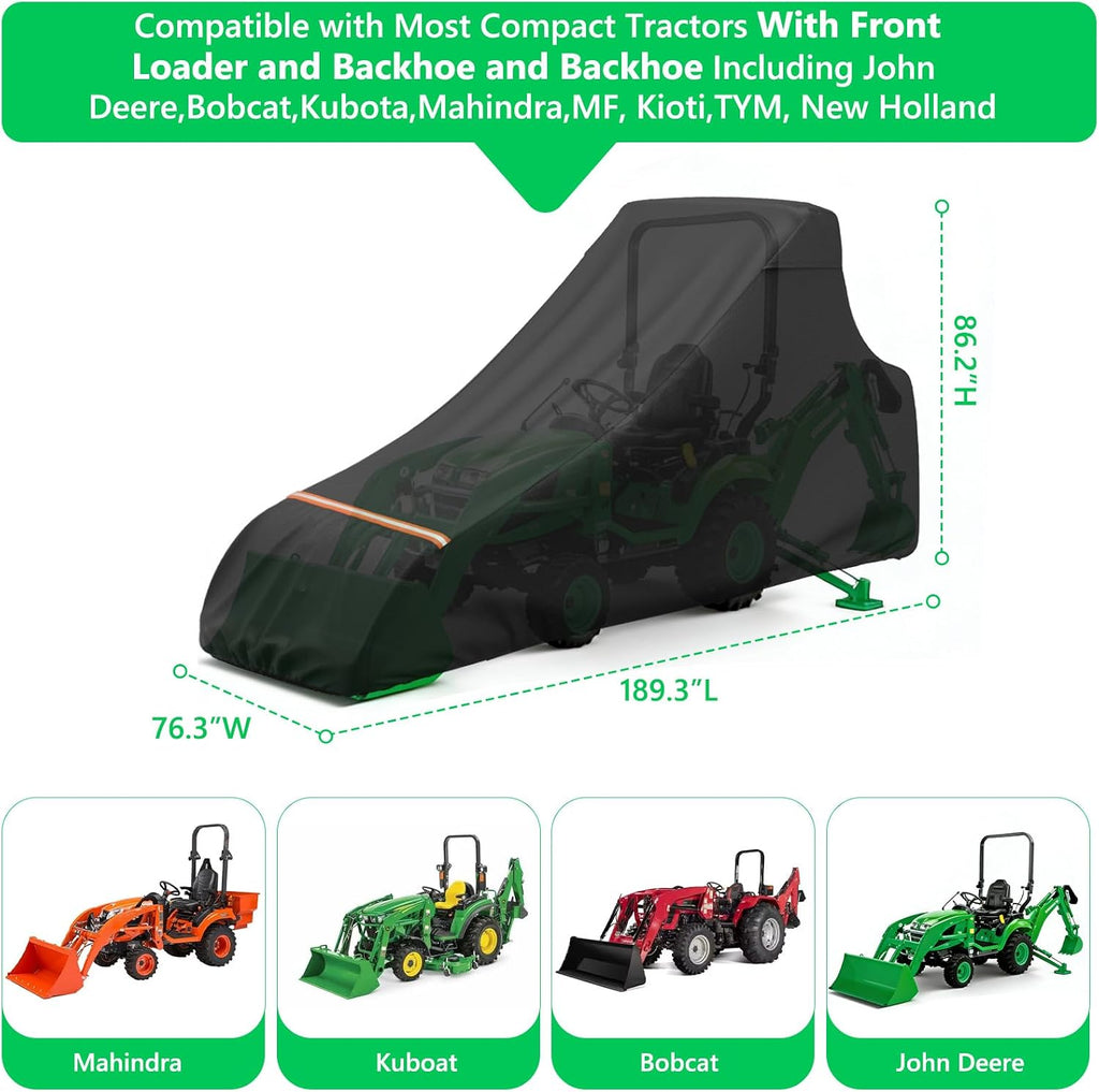 AKEfit Tractor Cover,Tractor Covers Waterproof Heavy Duty,420D Oxford Waterproof, Dustproof, UV Protection Universal Tractor Cover With reflective strip,189.3''Lx76.3''Wx86.2''H