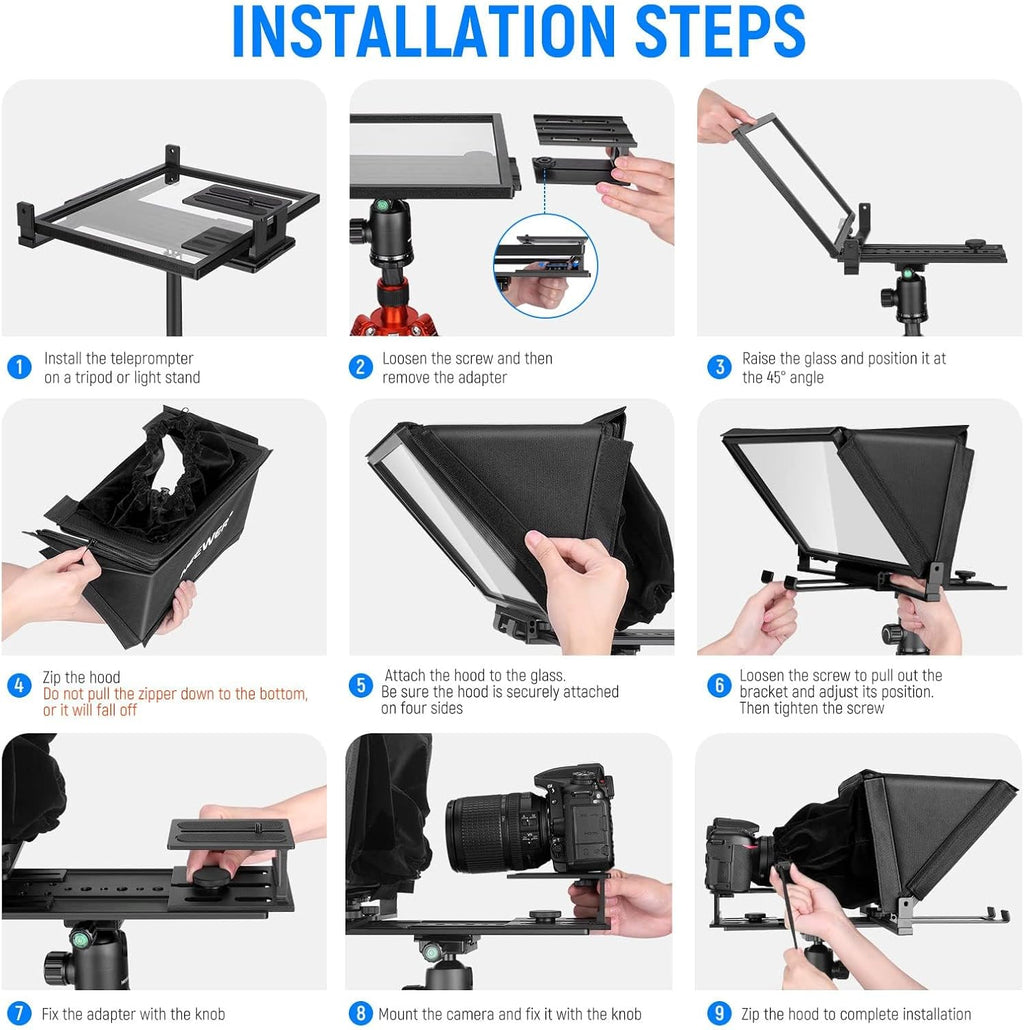 NEEWER X12 14 inch Aluminum Alloy Teleprompter for iPad Tablet Smartphone DSLR Cameras with Remote Control, Carry Case, APP Compatible with iOS/Android for Online Teaching/Vlogger/Live Streaming