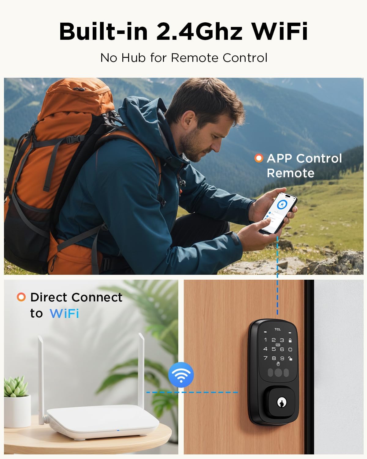 TCL Palm Vein Smart Lock D1 Pro, Keyless Entry Door Lock for Front Door, Wi-Fi Keypad Deadbolt, App Control, Compatible with Alexa & Google Assistant, Rechargeable Battery