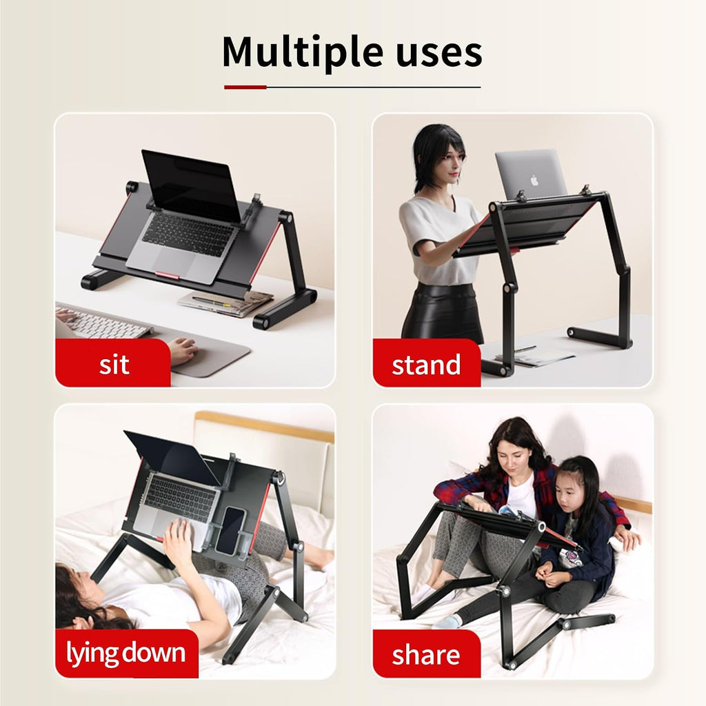 Foldable Laying Down Desk - Adjustable Height, Laptop Stand for Couch | Lying Down Laptop Stand for Bed, Sofa.with Mouse pad(Large,Black)