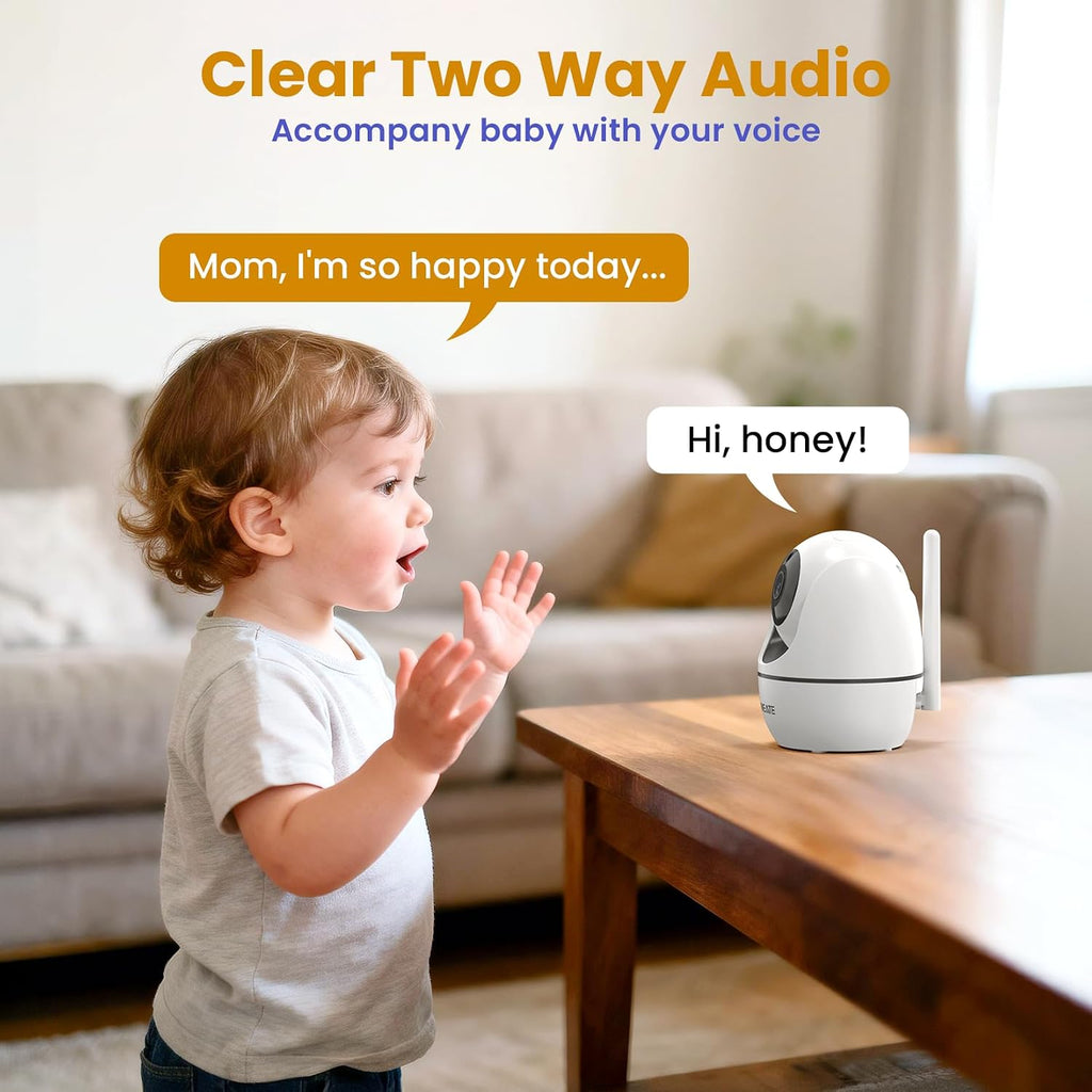 ANMEATE 5' Split Screen Baby Monitor with 2 Cameras, No WiFi Secure FHSS, Remote PTZ, 1000ft Range, 30-Hour Battery, Auto Night Vision, Room Temperature, Two-Way Audio Intercom