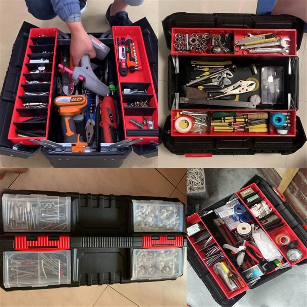 Portable Tool Box Portable Tool Box Hardware Tool Storage Box Household Multi-Function Car Repair Box Folding Double Clamshell Tool Container Small Parts Box