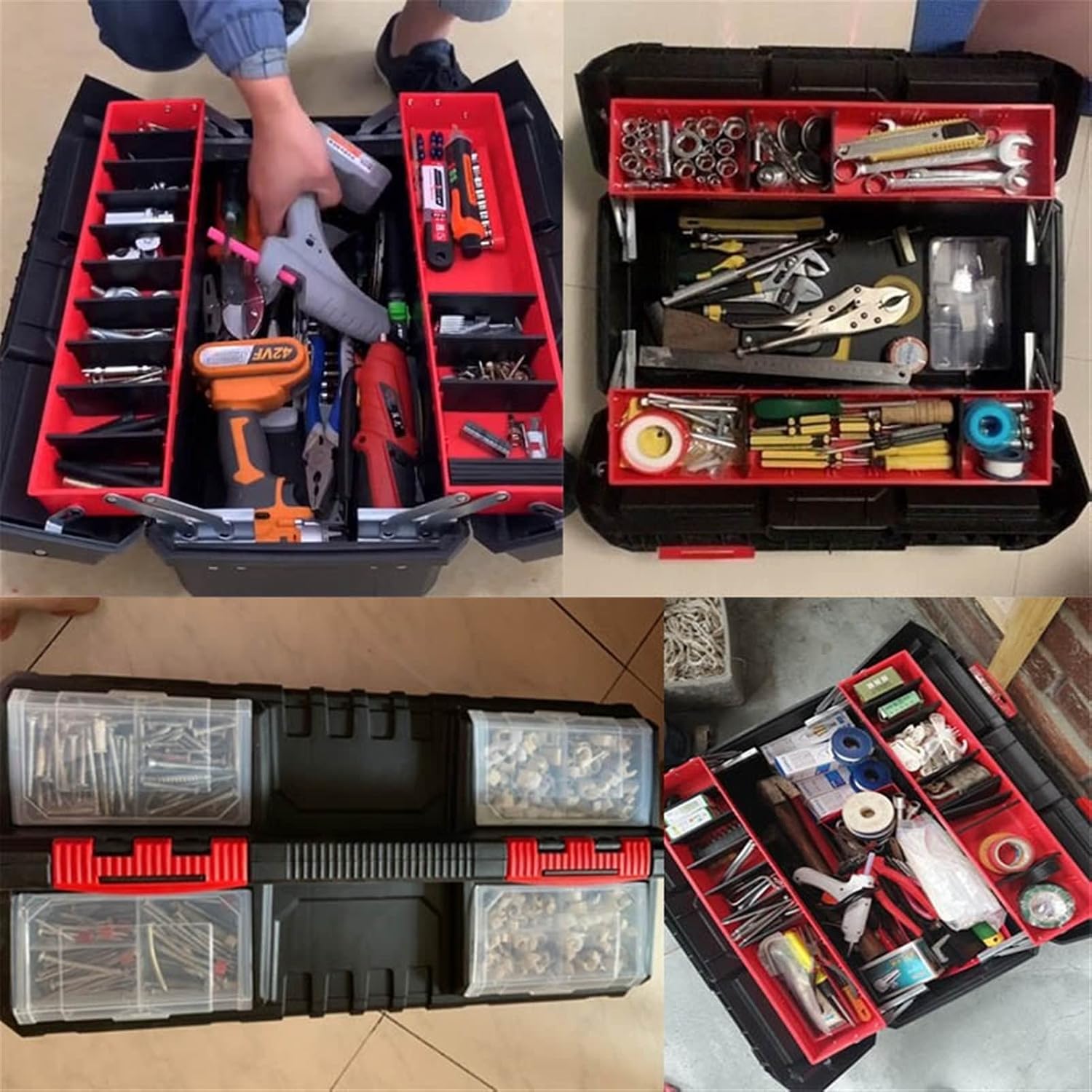 Portable Tool Box Portable Tool Box Hardware Tool Storage Box Household Multi-Function Car Repair Box Folding Double Clamshell Tool Container Small Parts Box