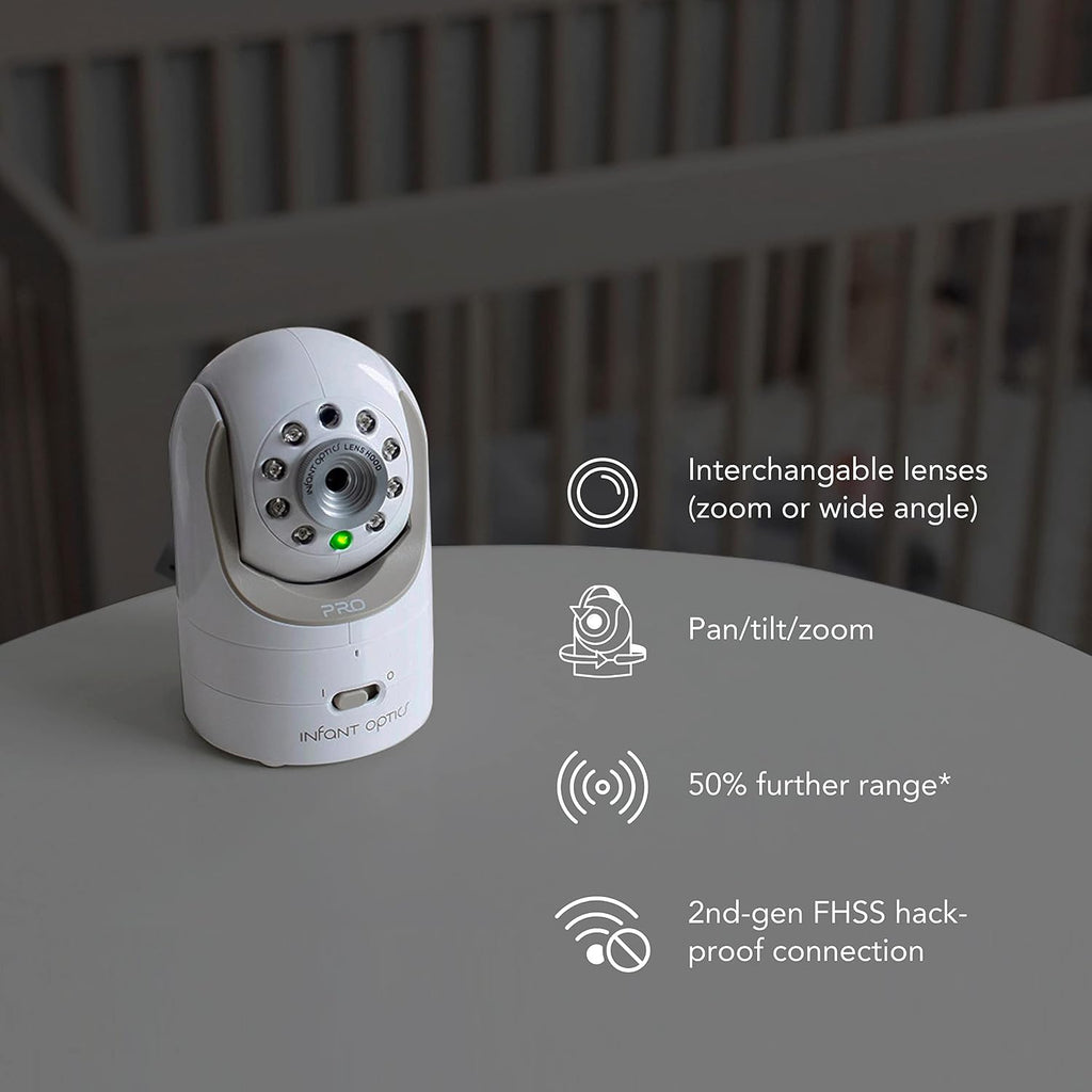 Infant Optics DXR-8 PRO - Patented Active Noise Reduction (ANR), 5' HD Video Baby Monitor with 1 Camera, No WiFi, Hack-Proof,Pan Tilt Zoom, Interchangeable Lens
