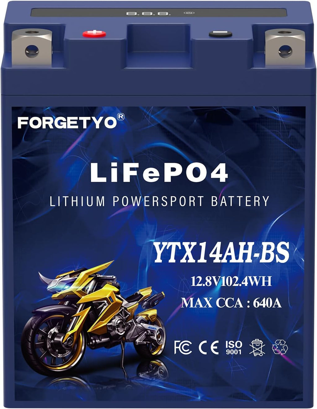 Lithium Motorcycle Battery, Forgetyo YTX14AH-BS 12V 8AH 640A LiFePO4 Lithium Battery, ATV, UTV, Jet Ski Battery