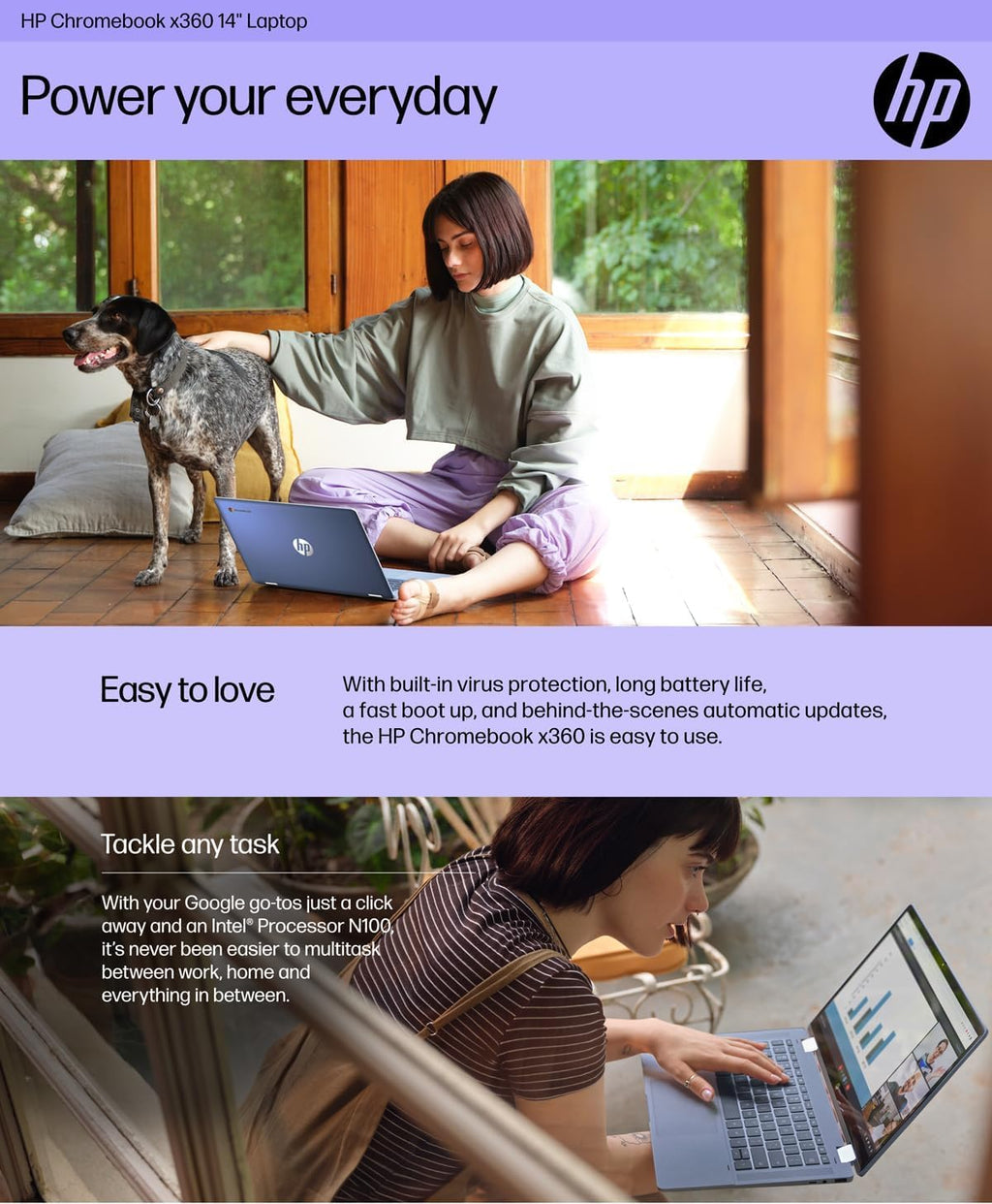 HP Chromebook X360 14b 2-in-1 Laptop (14' FHD Touchscreen, Intel N100, 4GB RAM, 128GB Storage (64GB eMMC + 64GB SD Card)) Home & Student, HD Webcam, Long Battery Life, Wi-Fi, IST Pen & HUB, Chrome OS