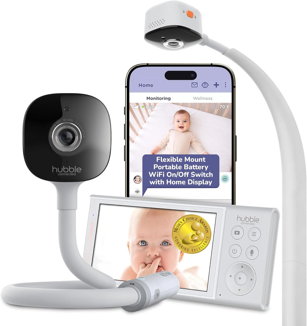 HUBBLE CONNECTED GoBaby AI Wireless Portable Pro — 2K Ultra Clear HD Baby Monitor w/AI Rollover Detection, True Cry Alerts, Sleep Analytics — w/Camera, HD Parent Unit, Portable Battery, Wall Mount