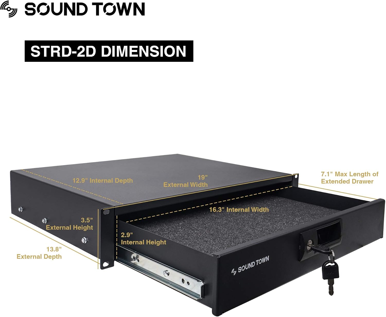 Sound Town High-Quality 1/2' (12mm) 12U PA DJ Pro Audio Rack/Road ATA Case with 11U Slant Mixer Top, Locking Drawer, Side Table, 20.2'' Rackable Depth and Casters (STMR-12TD2)
