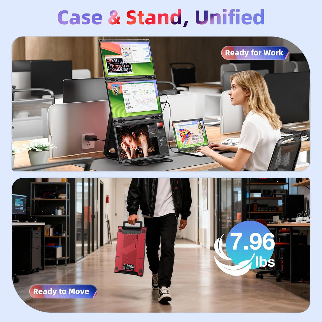 Quad Laptop Screen Extender, 15.6' FHD 1080P Quad Monitor, Combine into One 30' Screen (Landscape/Portrait), Just 1 Cable for 3 Screens, Driver Required, Compatible with Wins & Mac(M1/M2/ M3/M4/M5)