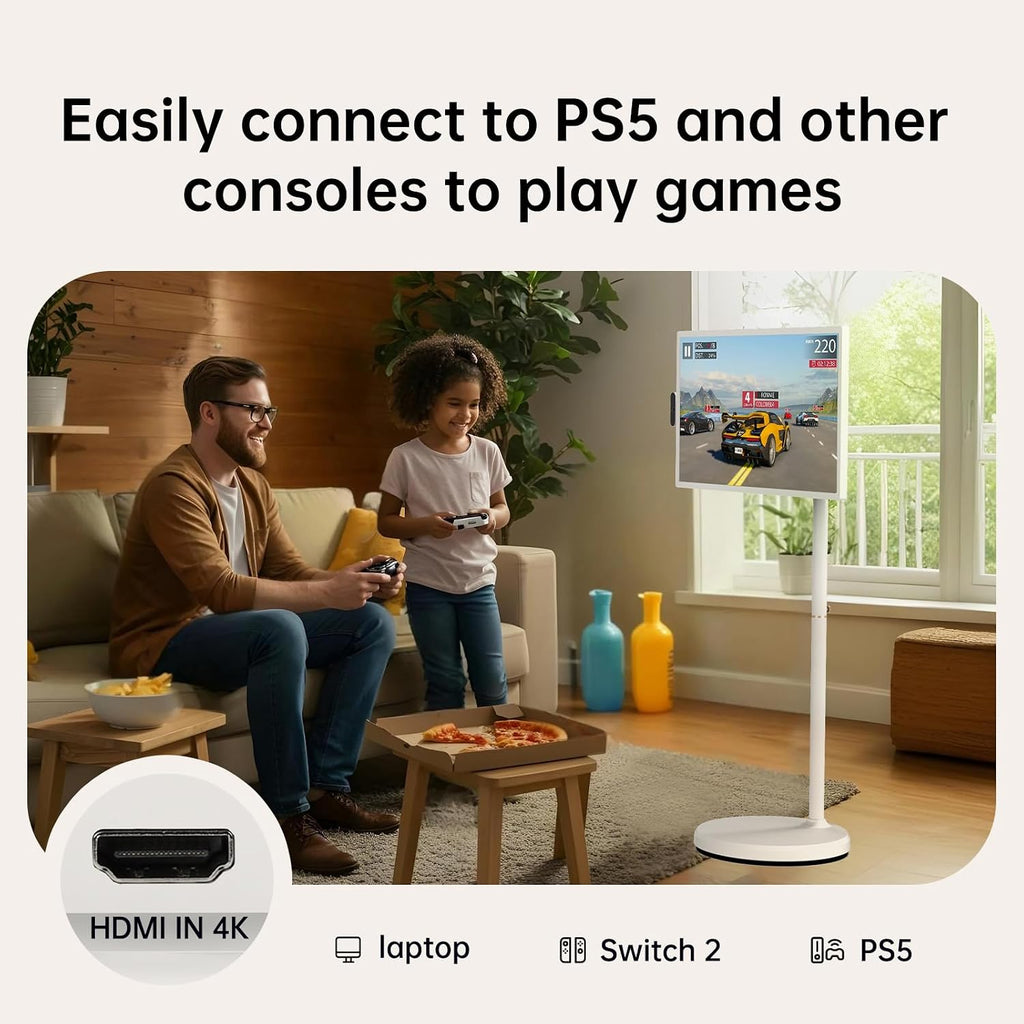ApoloSign 32 inch UHD 4K Smart Portable TV Gen2, 16G +256G Storage, Android 15 OS, 15000mAh, Rolling TV on Wheels with Rotatable Touch Screen, Built-in Battery, Full Swivel Rotation, Voice Remote