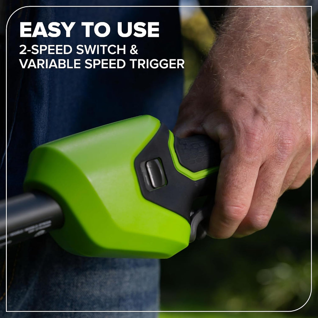 Greenworks 48V (24V x 2) 16' Brushless String Trimmer, 0.095' Dual Line, Quick Load, Bump Feed, (2) 4.0Ah Batteries, 100W Type-C Charger, Attachment Capable, 3-Year Warranty