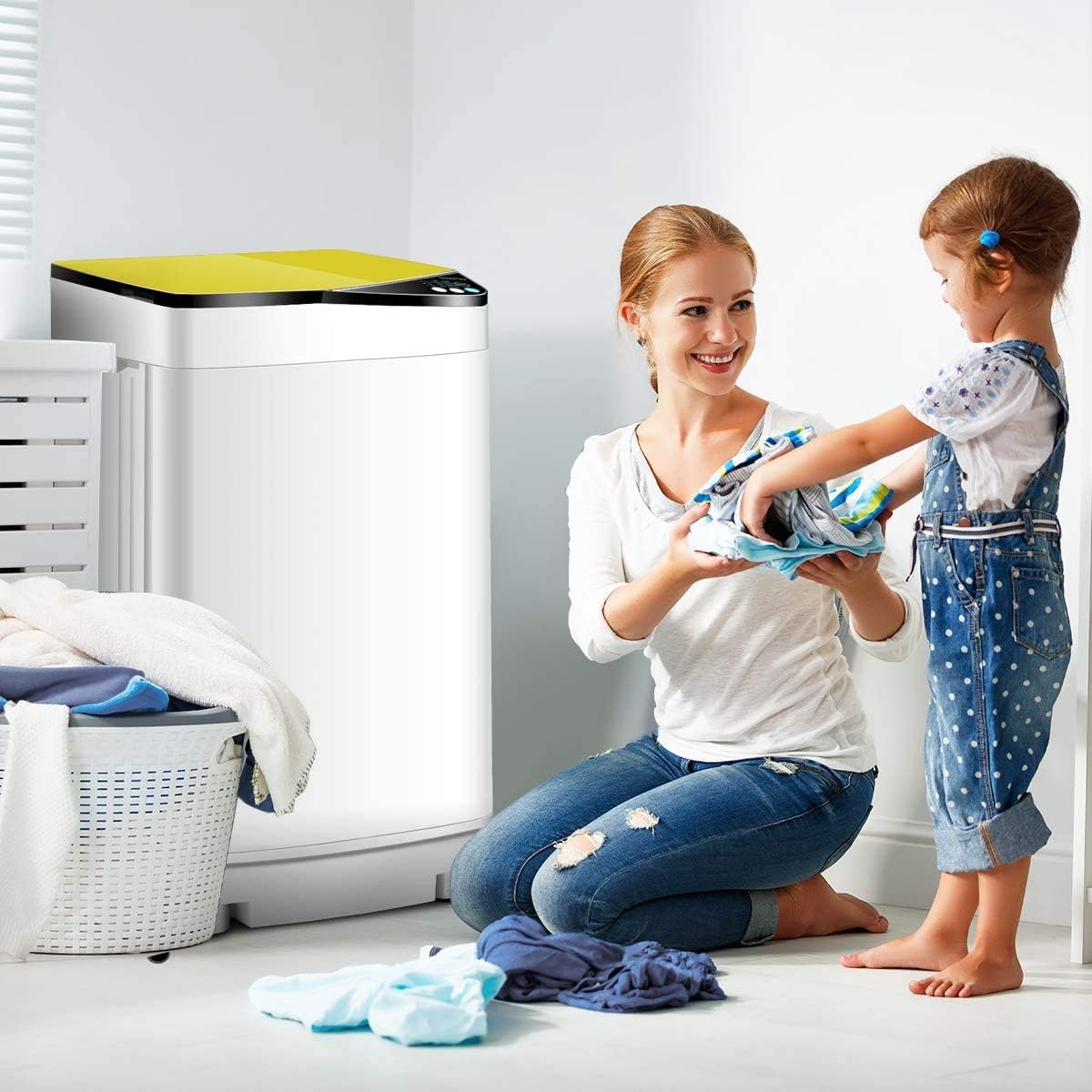Full-Automatic Portable Mini Washing Machines,7.7 lbs Load Capacity，with Spin and Built in Barrel Light for Dorms Apartments RV and Camping