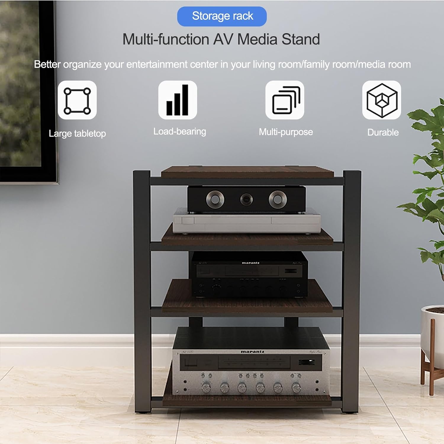 Audio Rack AV Media Stand Media Audio Tower Cabinet 2/3/4 Tier Audio Rack, for Entertainment Stereo Racks Component Storage and Collection Display(Black,65cm/25.6in)