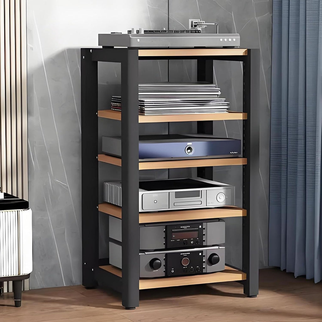 2/3/4/5 Tier Audio Cabinet Record Player Stand Audio Rack, AV Component Media Stand, Tower Player Stand, Home Stereo Rack System With Height-Adjustable Shelf, For DVD Players TV Box Game Console(Beige