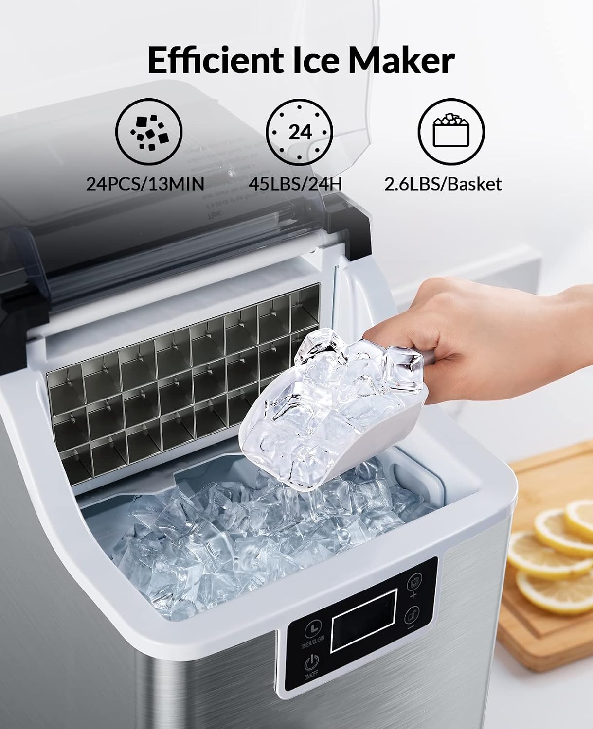 Silonn Countertop Ice Maker, 45lbs Per Day, 24Pcs Ice Cubes in 13 Min & Affresh Washing Machine Cleaner, 6 Month Supply, Cleans Front Load and Top Load Washers, Including HE