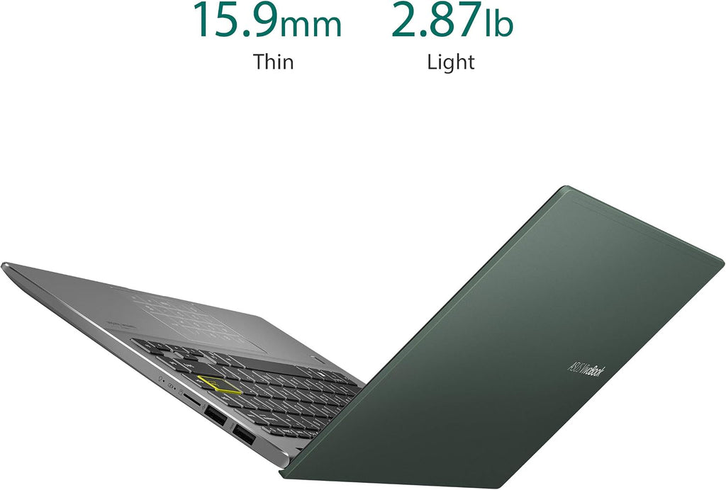 ASUS VivoBook S14 S435 Laptop, 14' FHD Display, Intel Evo Platform, i7-1165G7 CPU, 8GB RAM, 512GB PCIe SSD, Windows 11 Home, AI Noise-Cancellation, Deep Green, S435EA-DH71-GR
