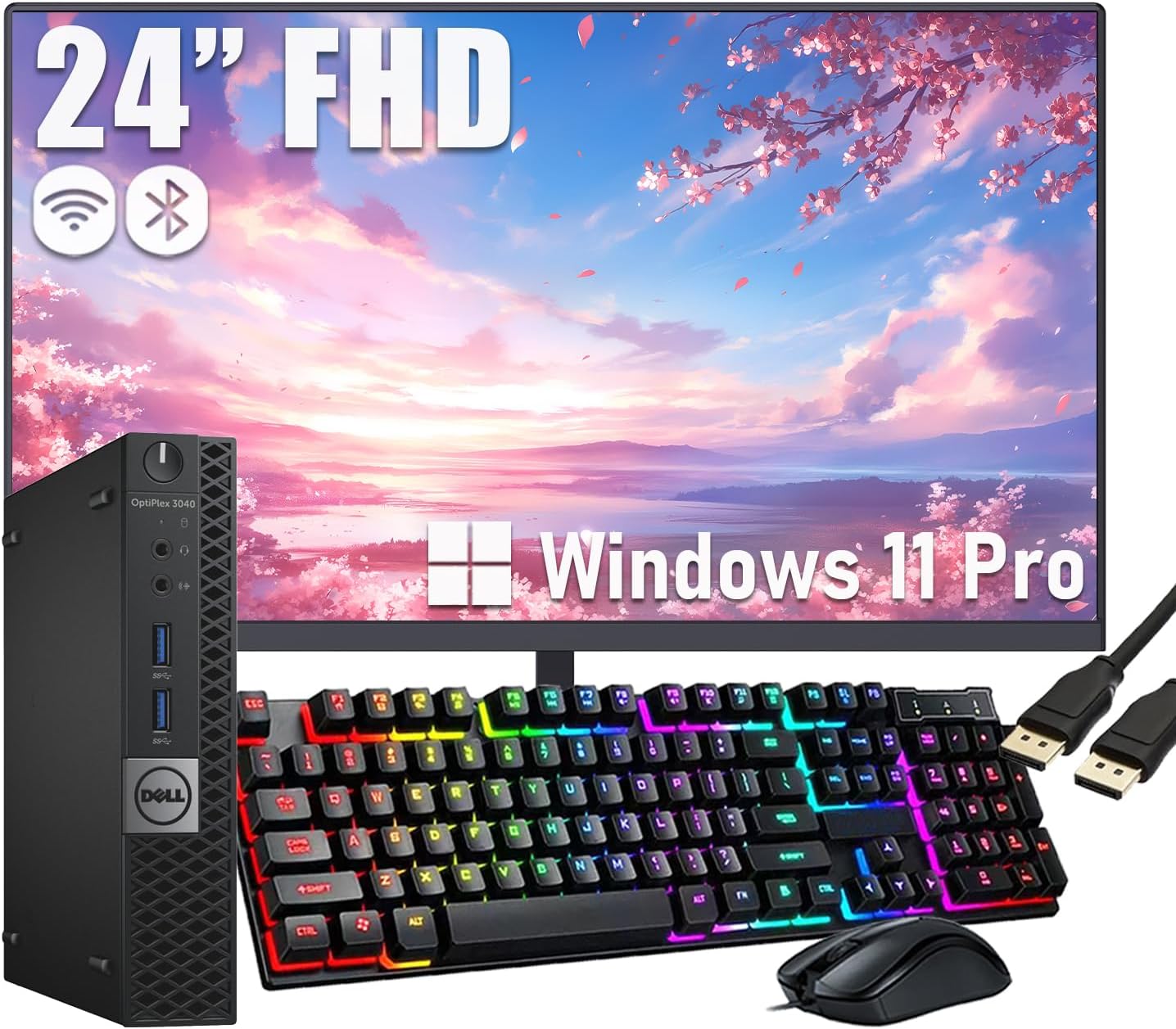Dell Optiplex 3040 Micro Mini Desktop Computer PC with 24' Monitor, Quad-Core i5-6500, 8GB RAM, 256GB SSD, WiFi, Bluetooth, Keyboard & Mouse, Windows 11 Pro (Renewed)