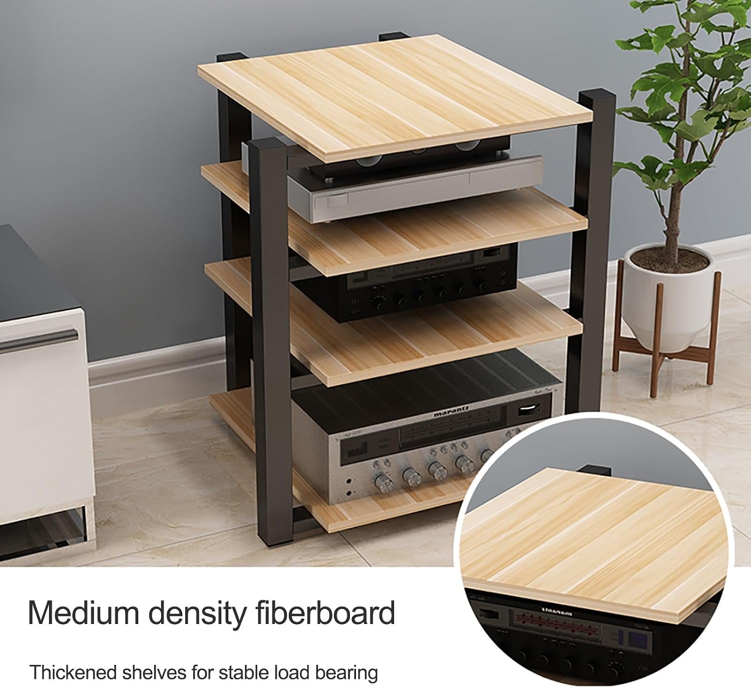 Audio Rack AV Media Stand Media Audio Tower Cabinet 2/3/4 Tier Audio Rack, for Entertainment Stereo Racks Component Storage and Collection Display(Black,65cm/25.6in)