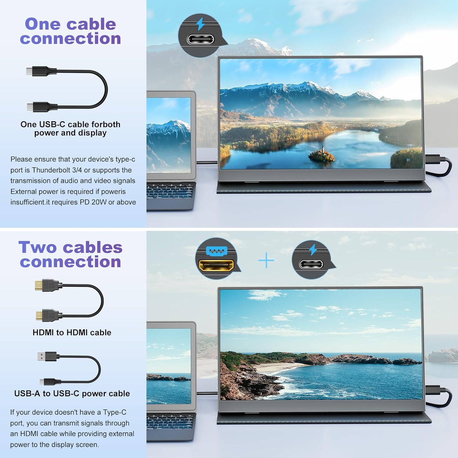 18.5 Inch Portable Monitor, FHD 120Hz IPS HDR 125% sRGB USB-C HDMI External Travel Monitor with Built-in Speakers, VESA Compatible for Laptop MacBook PC Surface PS5 Xbox