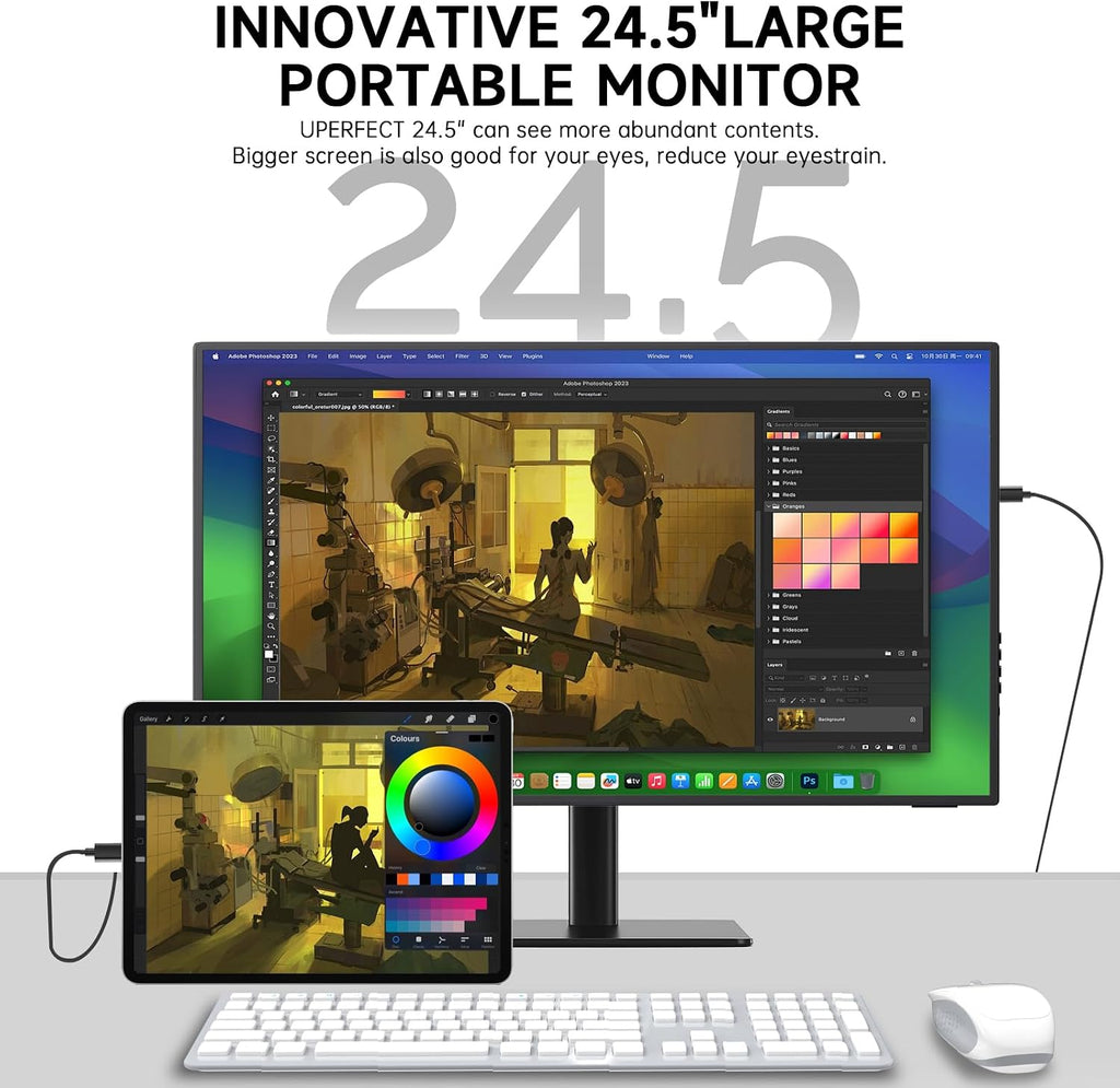 24.5' 2K Portable Monitor, 165Hz Gaming Monitor with 100% sRGB IPS Panel, Built-in Adjustable Stand & VESA Mount, USB-C HDMI External Second Screen for Laptop, PC, Phone, Xbox, PS5, Switch