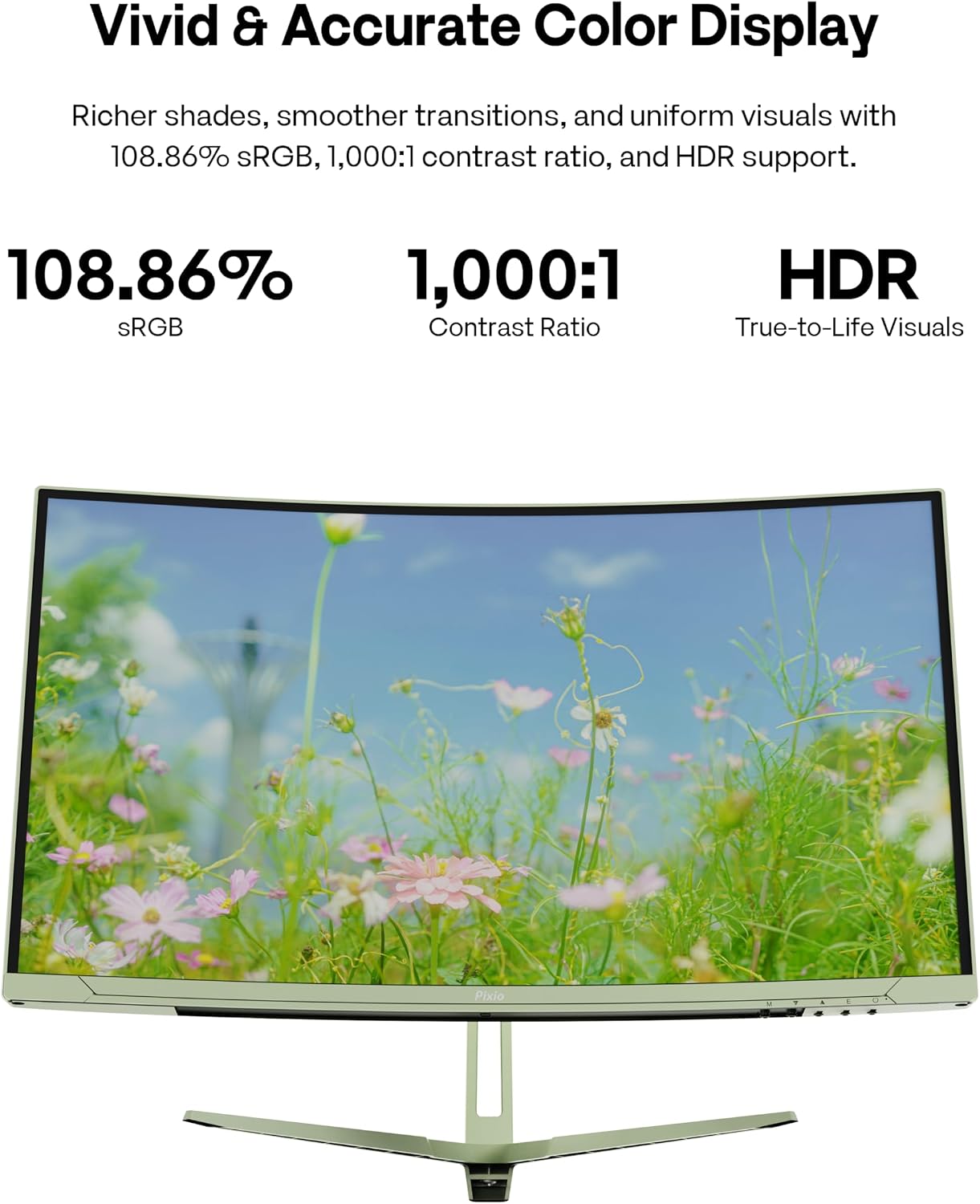 Pixio PXC248 Wave Mint Green 24 inch 200Hz Refresh Rate FHD 1080p Resolution 1500R Curve Fast VA Panel 1ms GTG Response Time Adaptive Sync HDR Curved Gaming Monitor