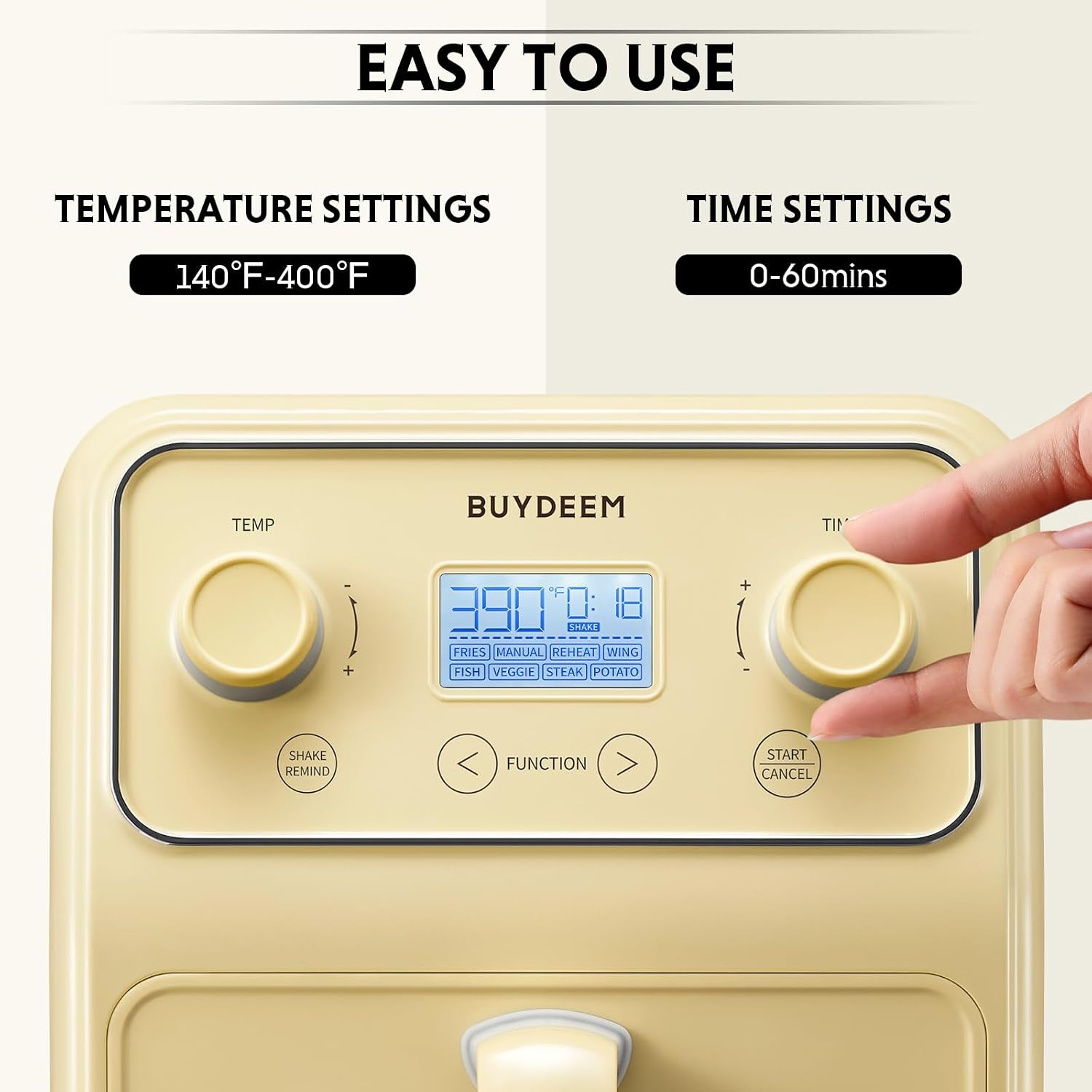 BUYDEEM F51 8-in-1 Air Fryer 4.2QT, Retro Countertop Airfryer Oven with Visible Window, Shake Reminder, One-touch Control with LCD Display, Mellow Yellow