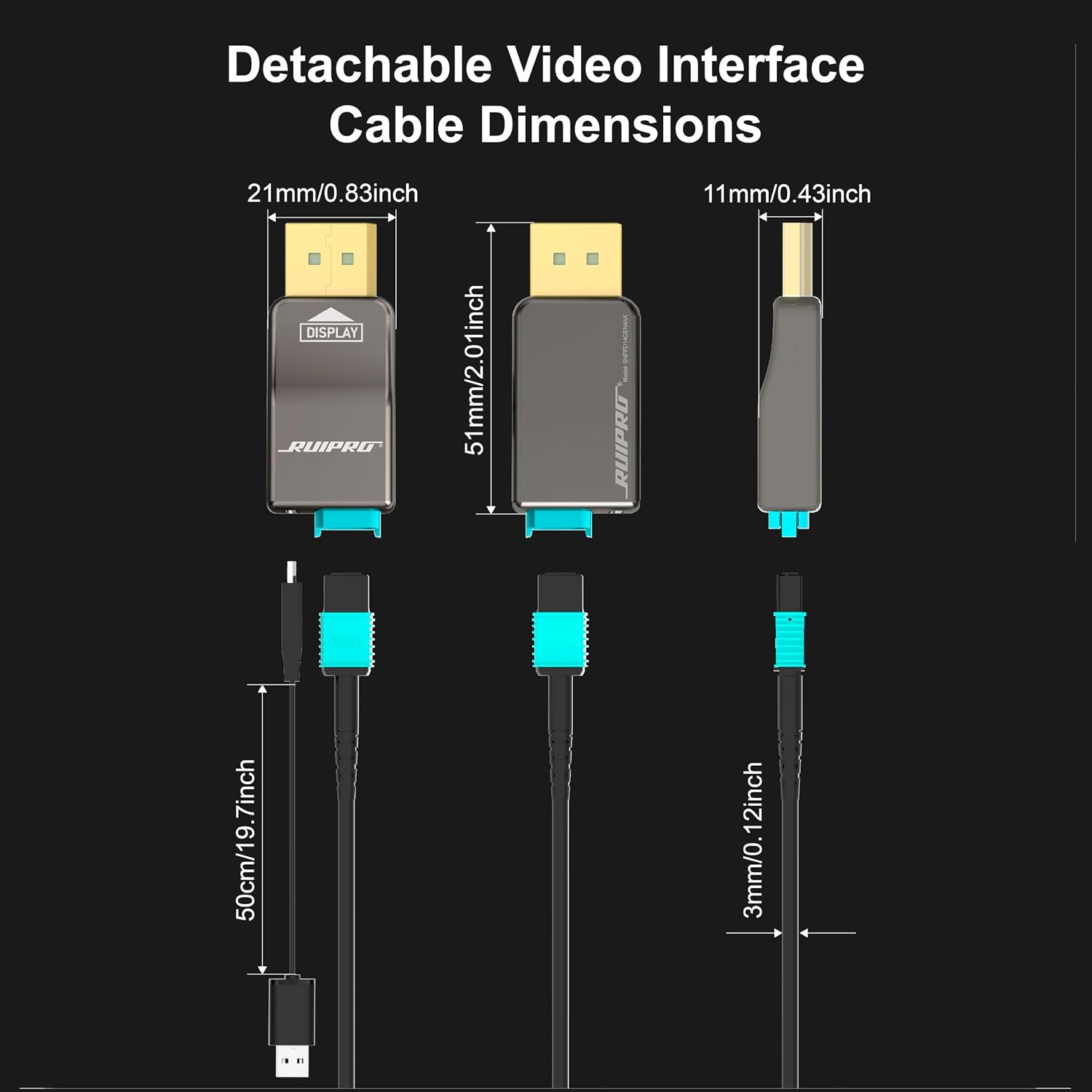 RUIPRO 8K Detachable Full Fiber Optic Armored 8K60Hz Cable 1.4, 6FT, 32.4 Gbps, Supports 4K@144Hz, HDR, HDCP 2.2&2.3, FreeSync & G-Sync, Compatible with RTX 4090/3090 Ti/RX 7900 XTX