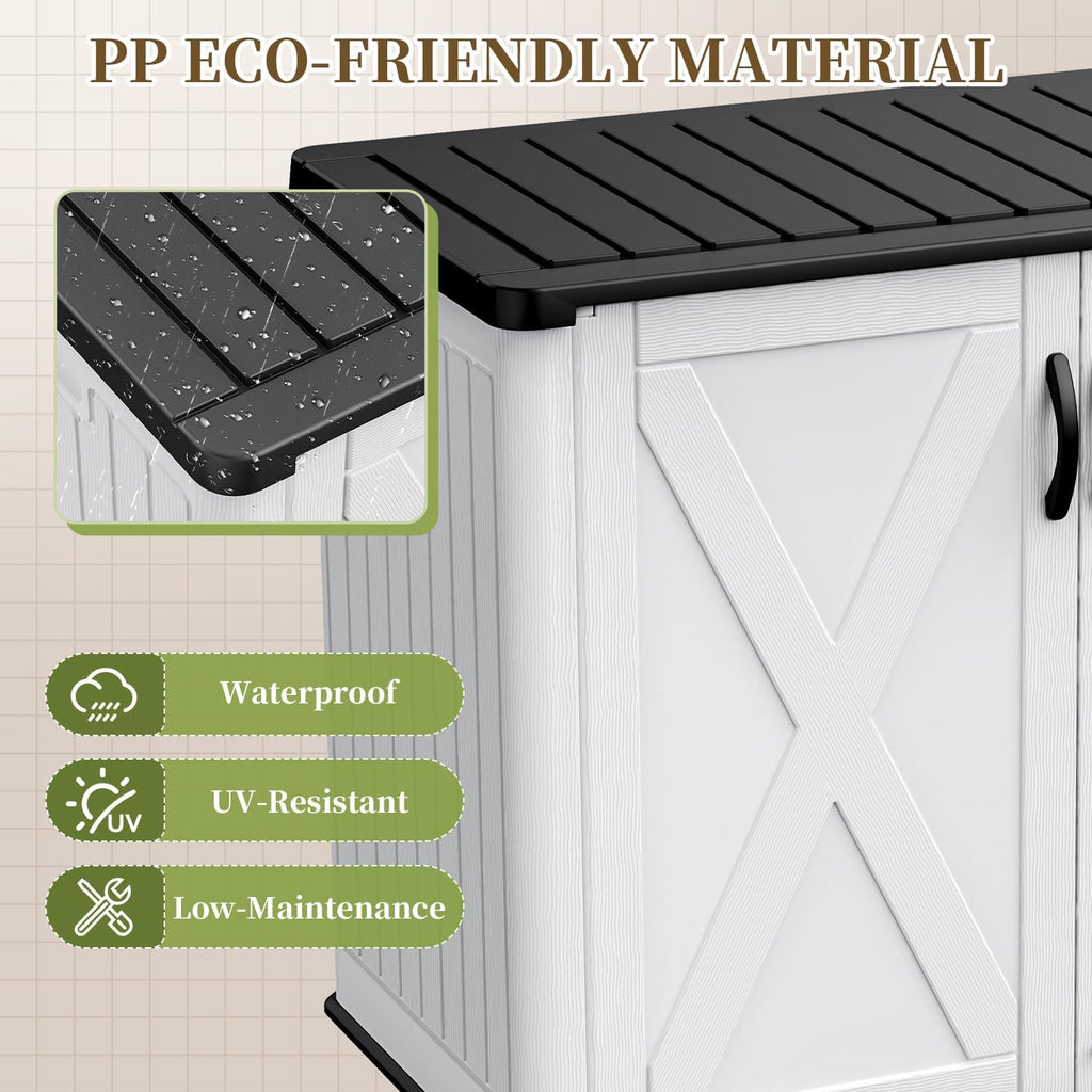 Patiowell 25 Cu.ft Outdoor Storage Cabinet with Lockable Door, Waterproof Horizontal Storage Shed for Tools and Patio Furniture, All-Weather Plastic Shed Easy Assemble for Pool or Backyards, White