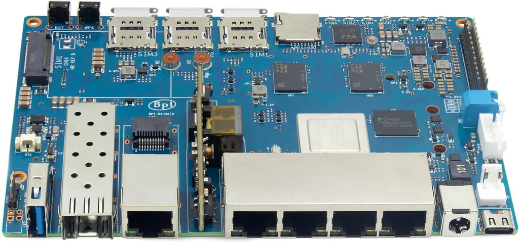 Banana Pi BPI-R4 WiFi 7 Wireless Dual-Band WiFi Router Board OpenWRT, with MediaTek MT7988A (Filogic 880) SoC, Support 2X 10GbE SFP and 4X GbE Gigabit Ethernet for NAS Smart Home Gateway (POE SET2)
