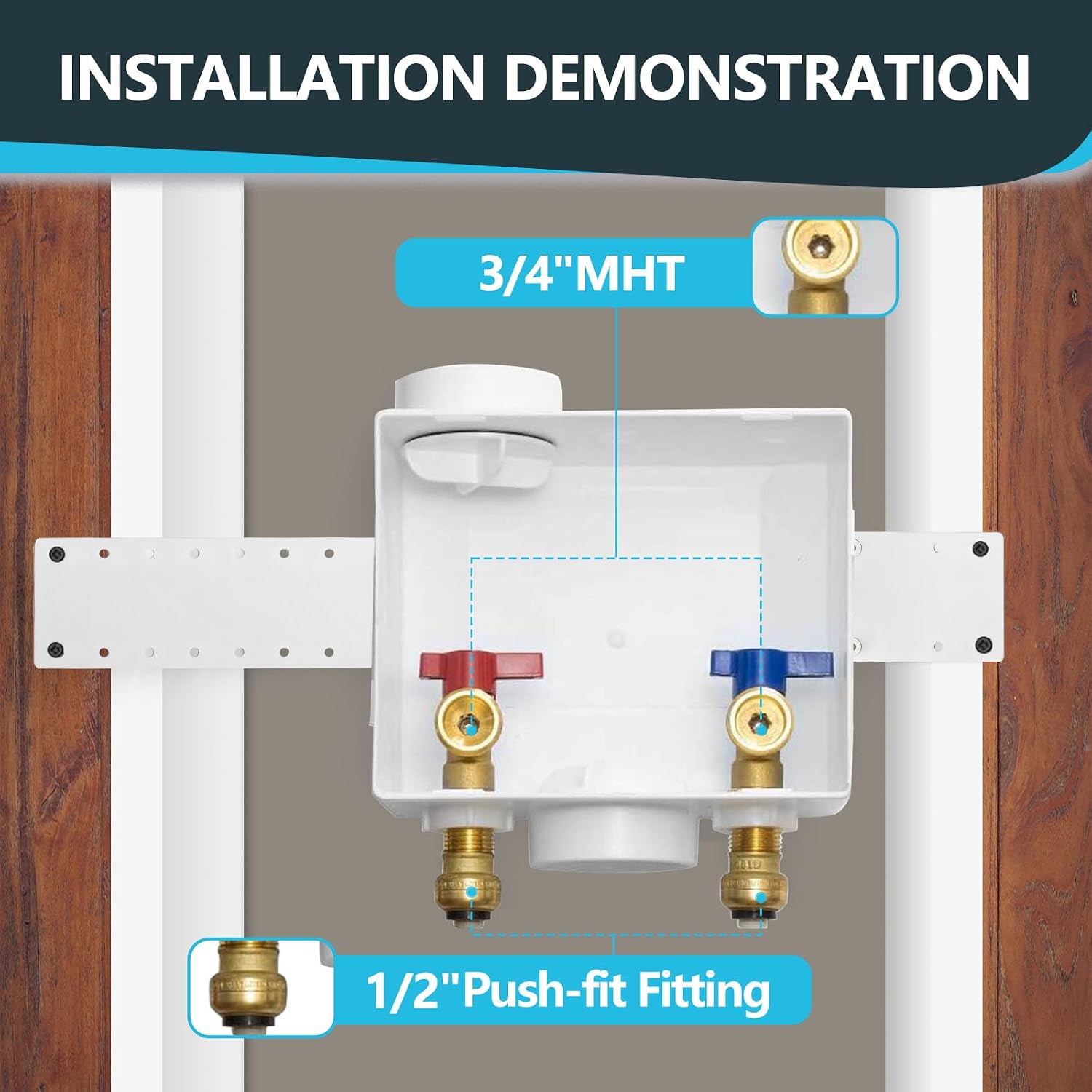 Washing Machine Outlet Box, Center Drain/Side Drain, 1/2 Inch Push-Fit Inlet x 3/4 Inch MHT Outlet Connection, Laundry Washer Valve Outlet Box (Pack of 5)